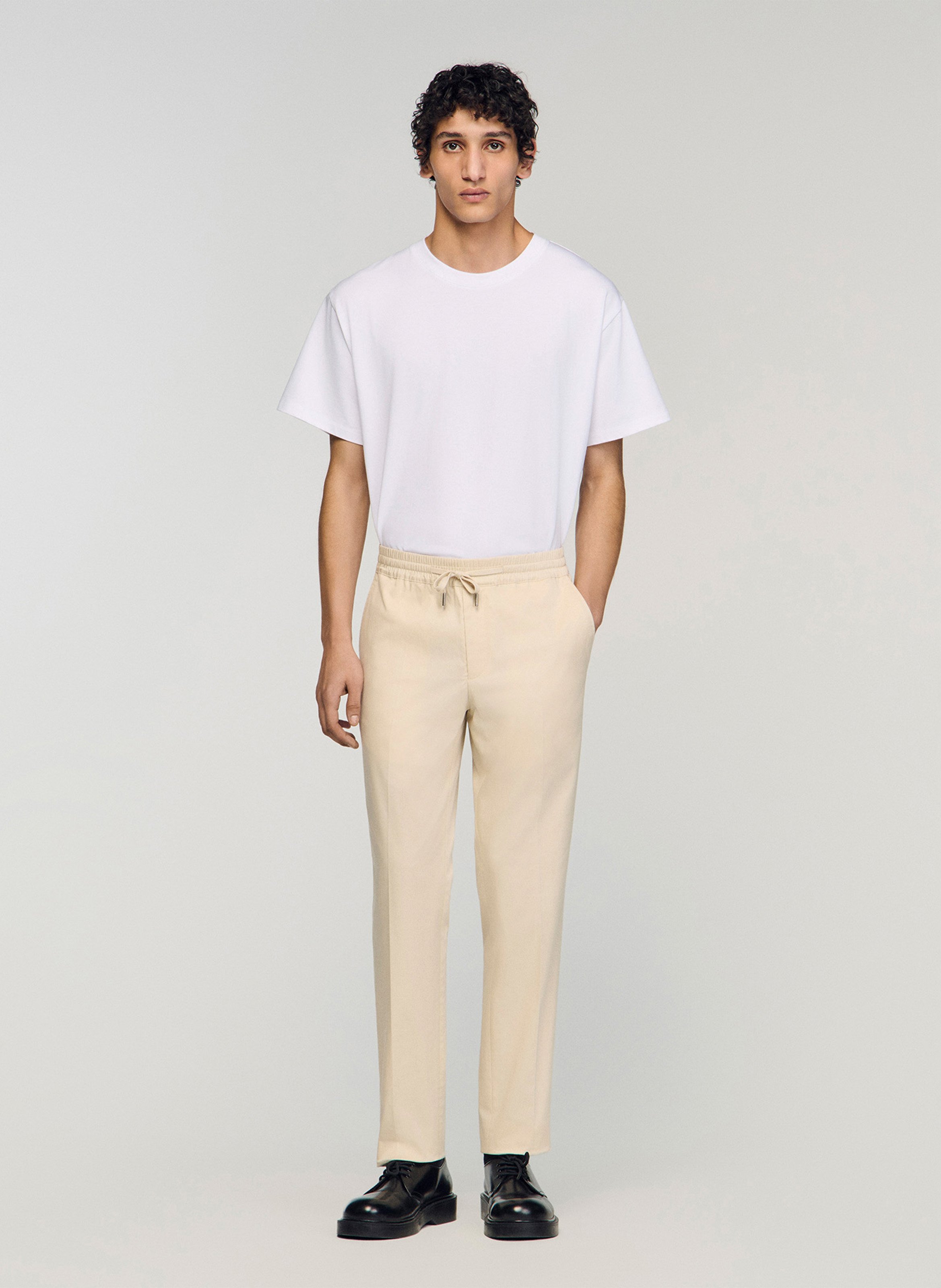 Pantalon chino avec cordon en coton mélangé SANDRO Beige