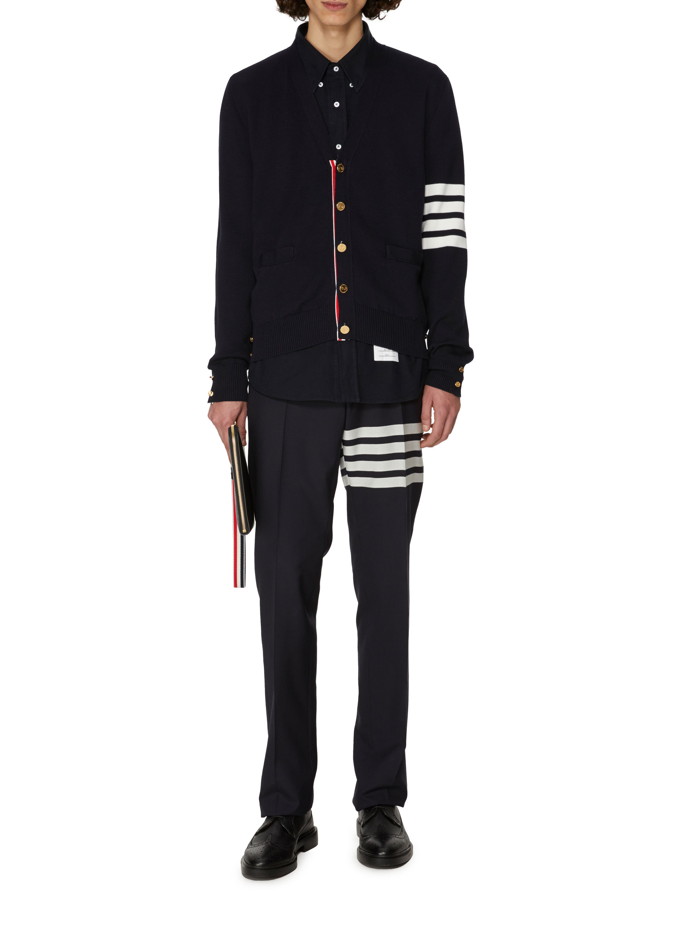 Cardigan mit 4 Bar Milano Stitch aus Baumwolle THOM BROWNE Blau