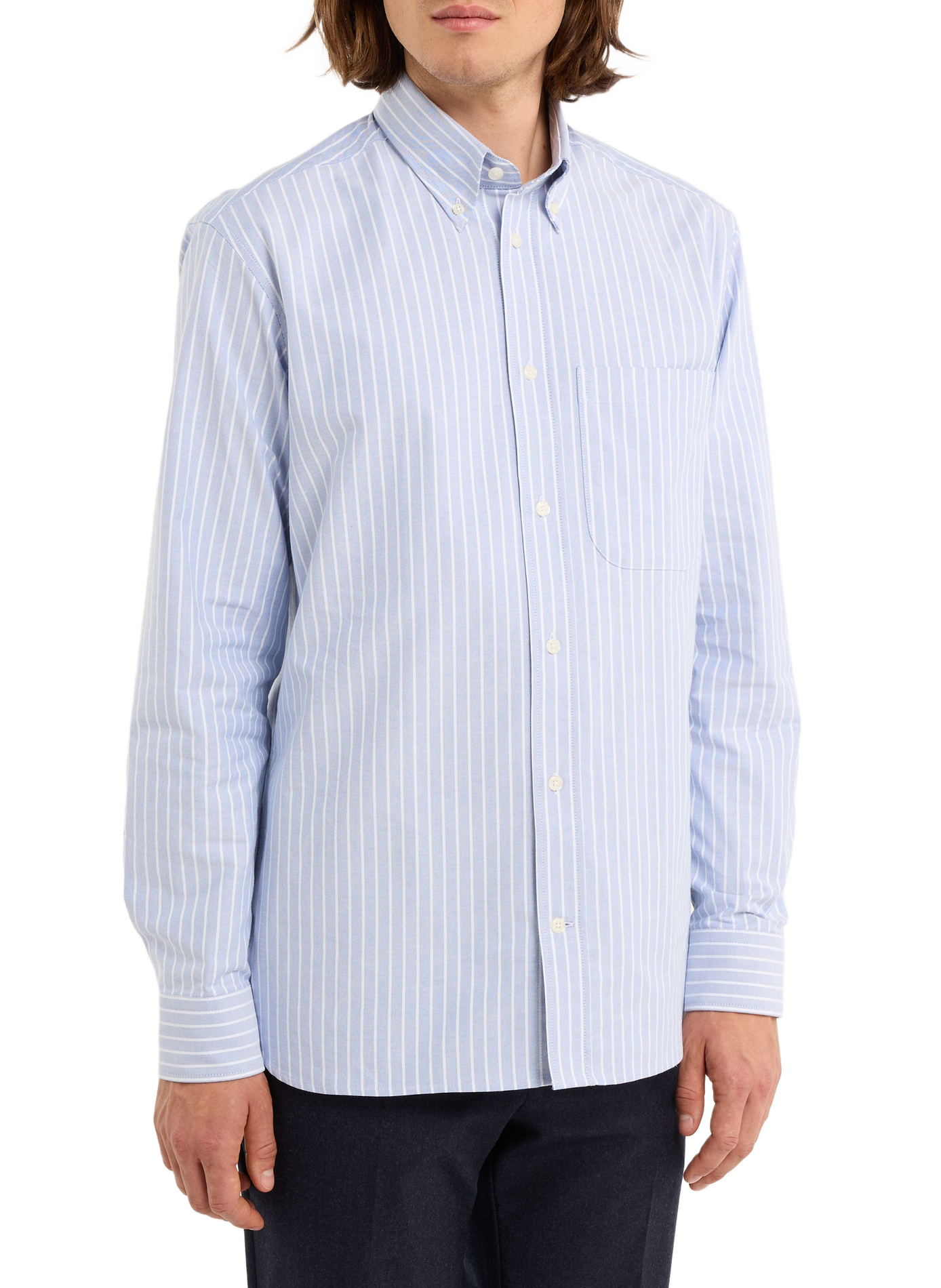 Gray American collar striped cotton shirt SAISON 1865 Blue