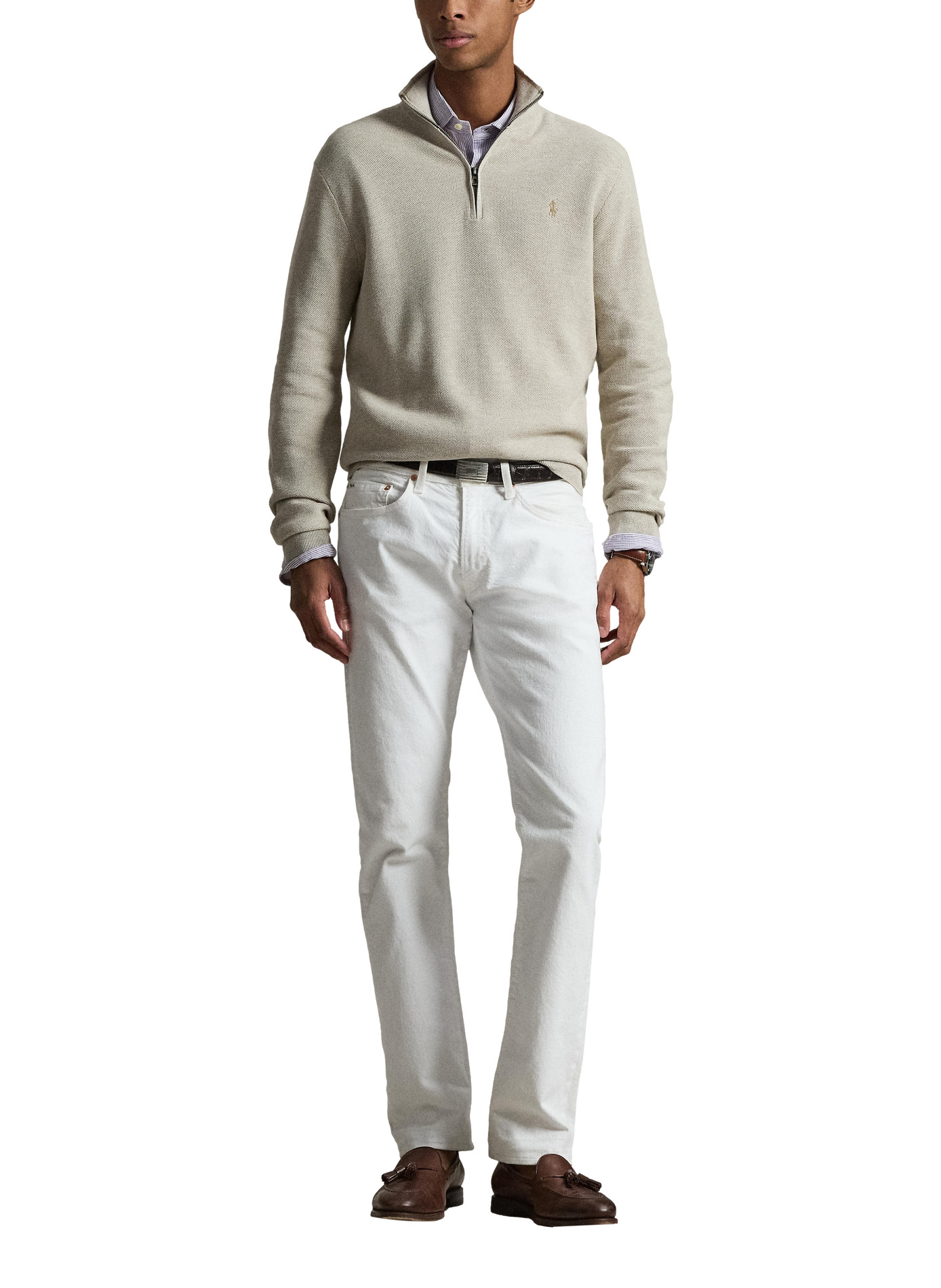 Cotton textured knit zip-up sweater. POLO RALPH LAUREN Beige