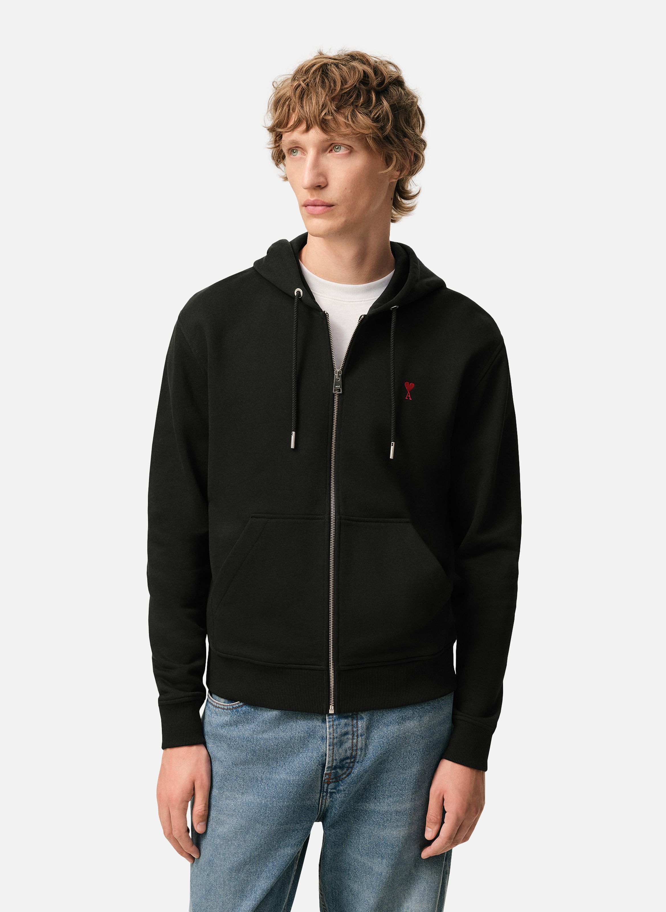 Hoodie zippé ami de coeur rouge unisexe AMI PARIS Noir