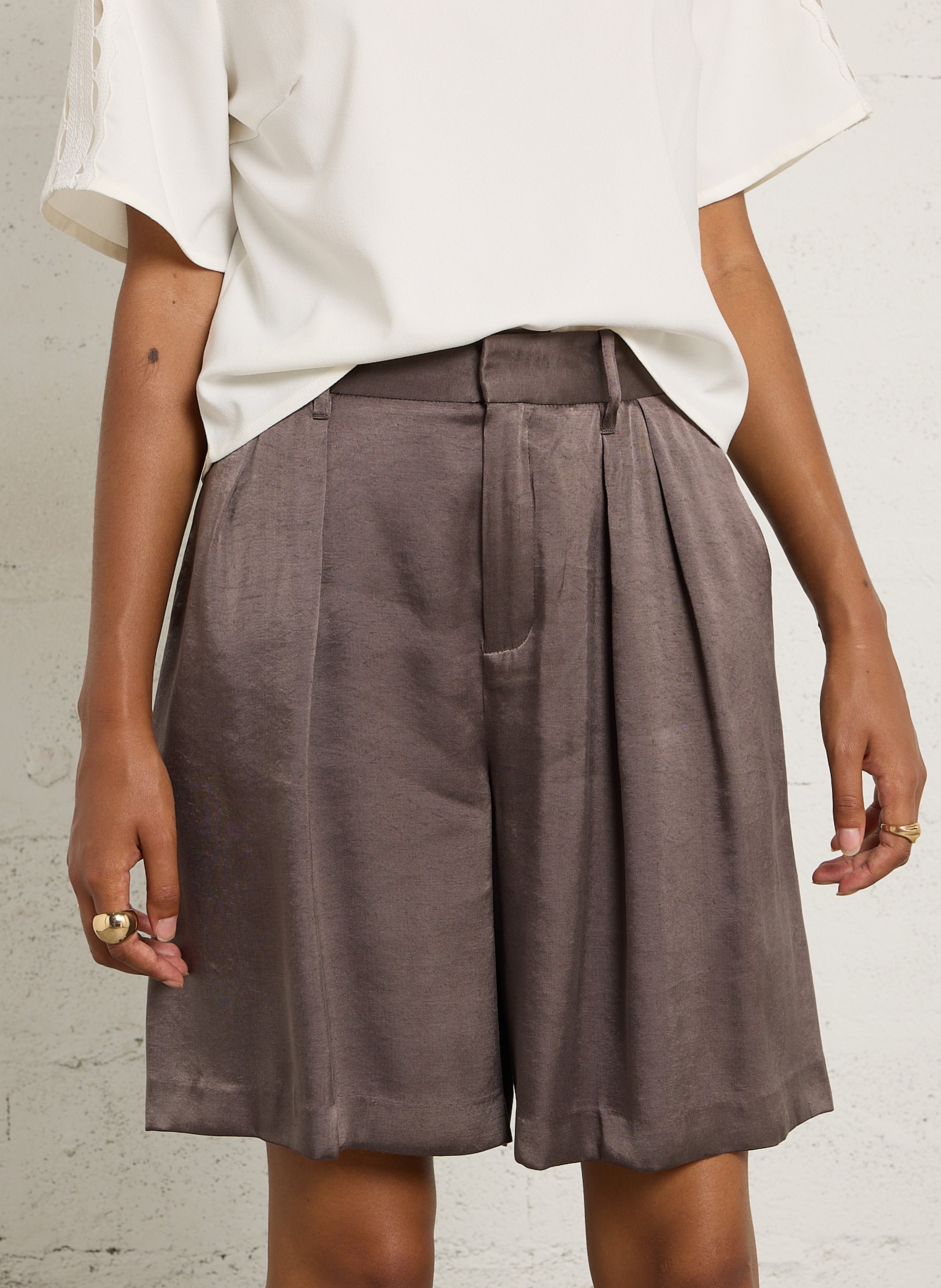 Short large taille haute fluide IKKS Gris