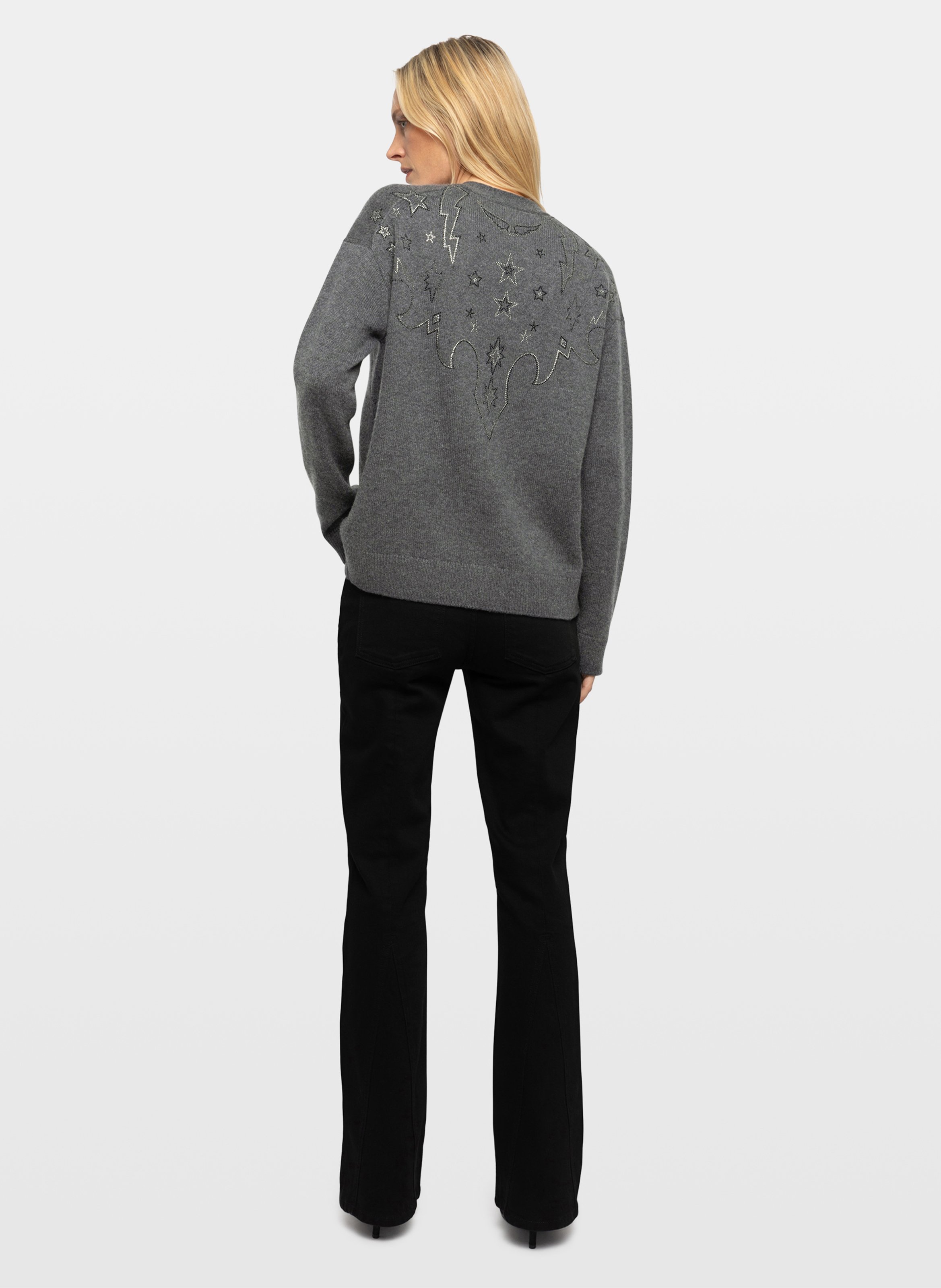 V-hals cardigan met stras van kasjmier mirkaz ZADIG&VOLTAIRE Grijs