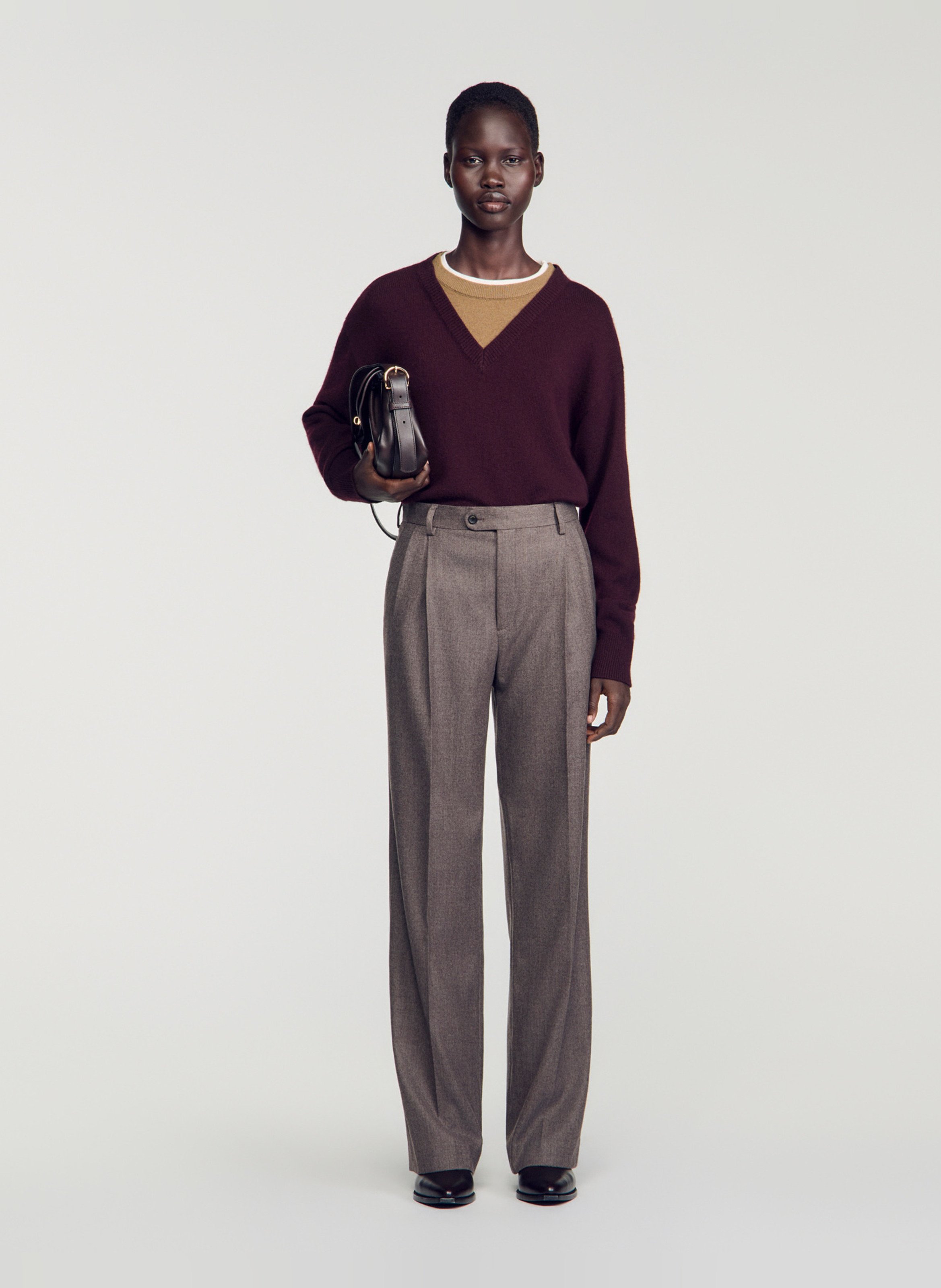 Pantalon droit en laine SANDRO Beige