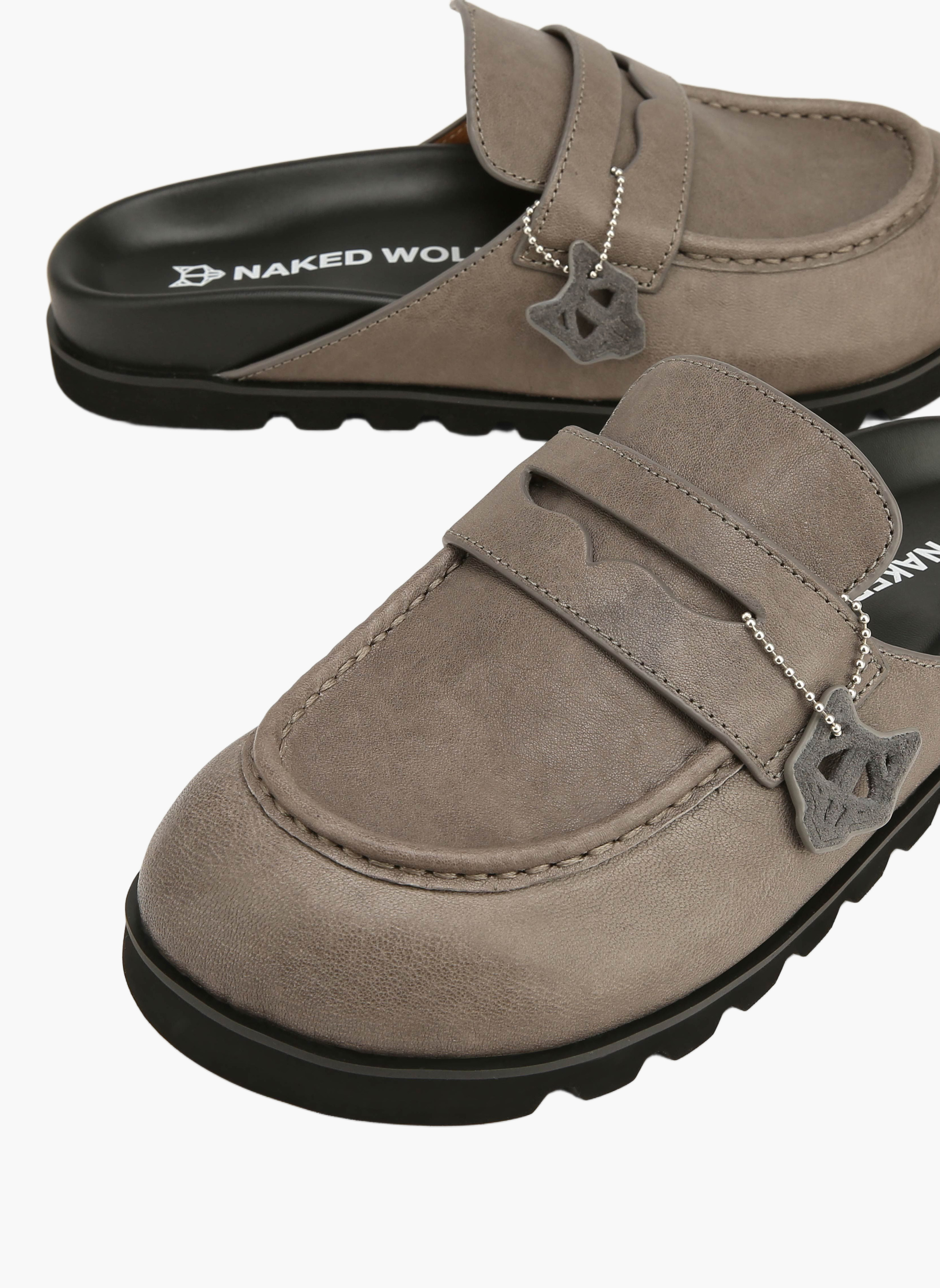 Mules cord en cuir foulonné NAKED WOLFE Gris