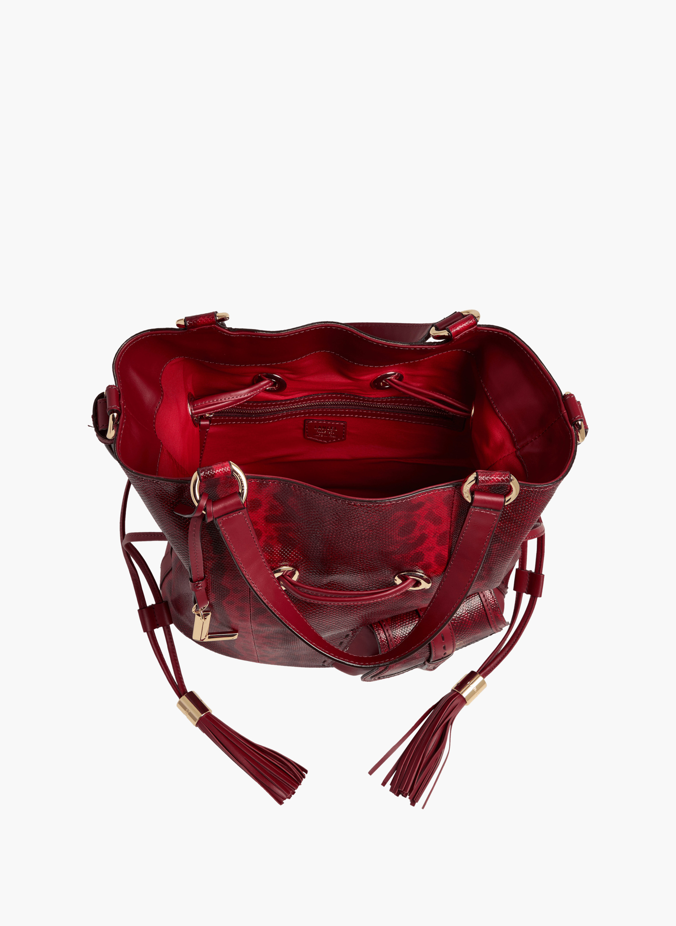 Sac seau premier flirt de lancel en animation 150y karung : karung & cuir de vachette lisse LANCEL Rouge
