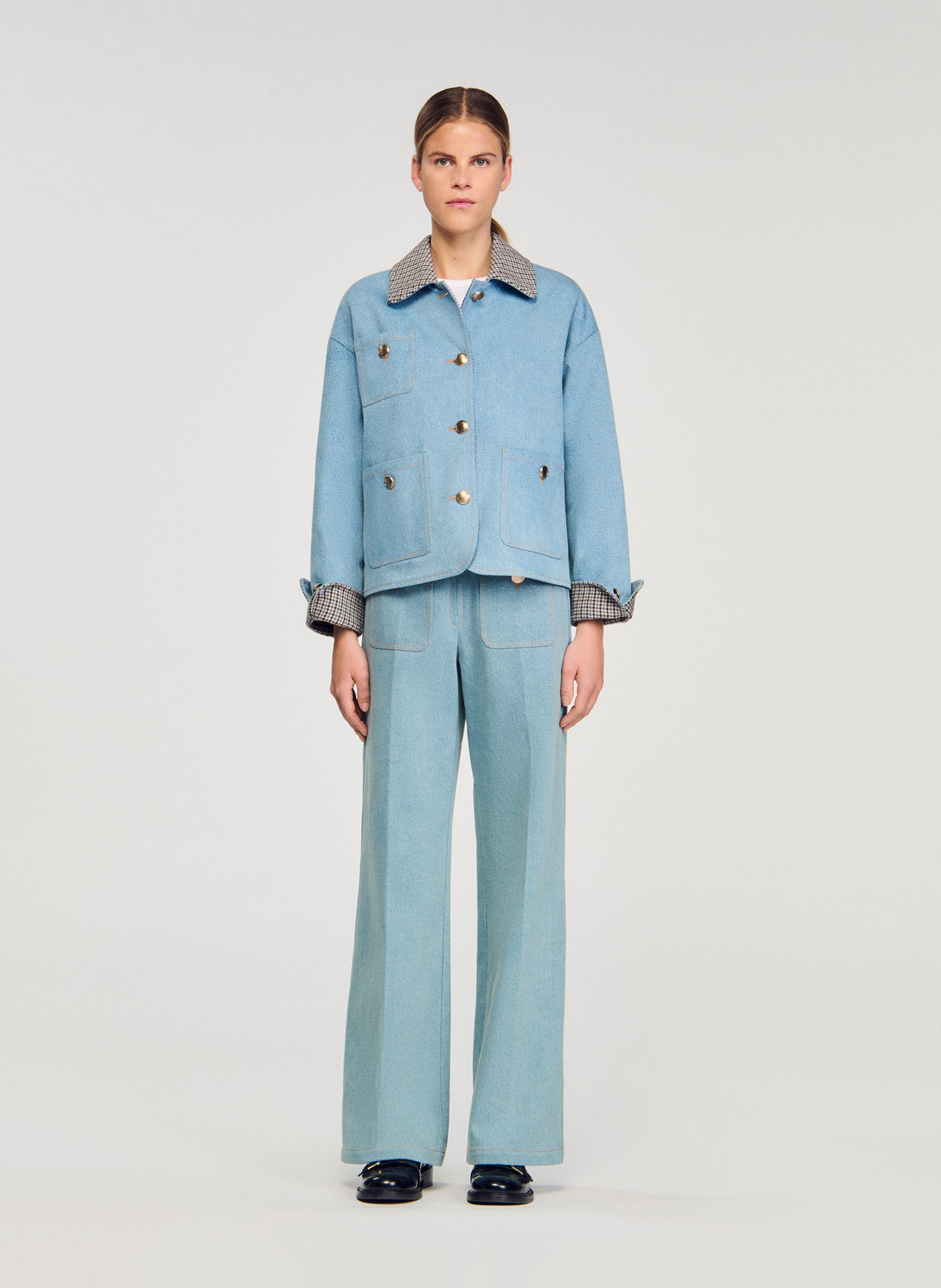 Blouson col classique en coton SANDRO Bleu