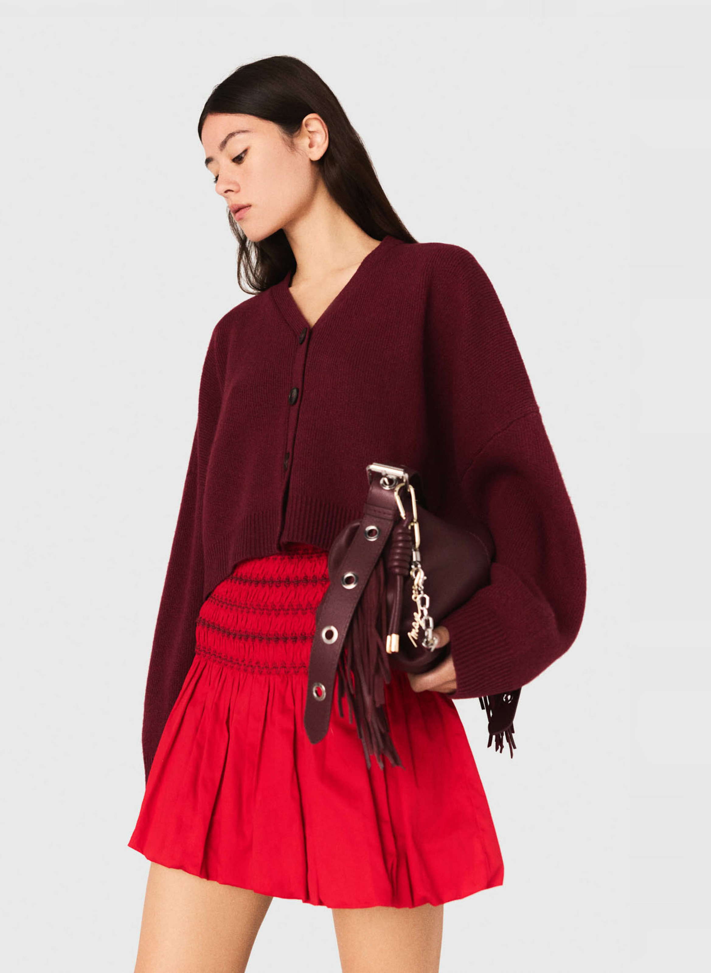 Jupe courte évasée élastiquée MAJE Rouge