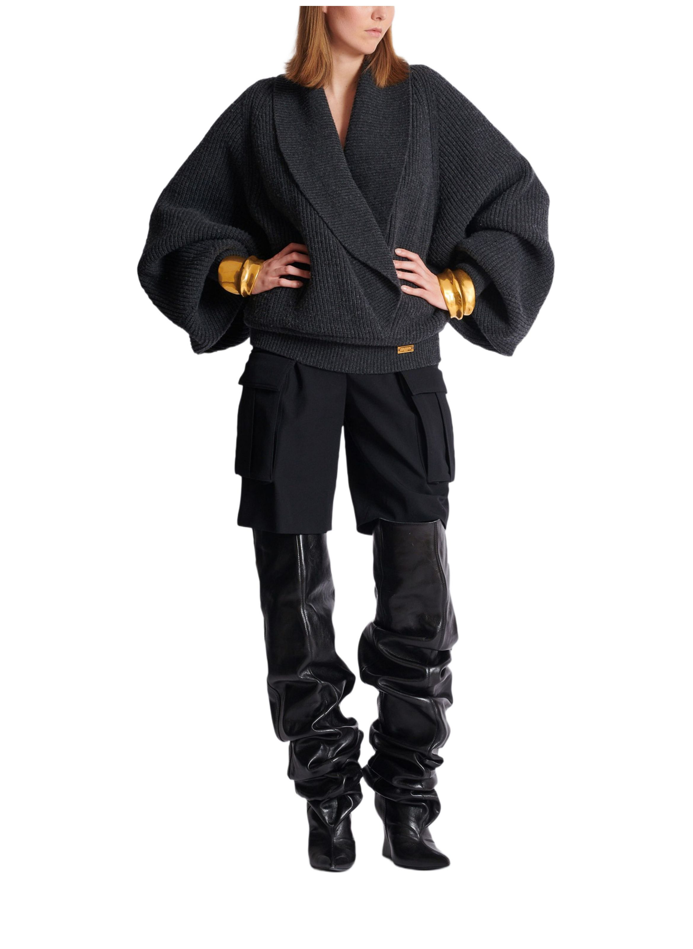 Pull oversize cache-cœur en maille BALMAIN Gris