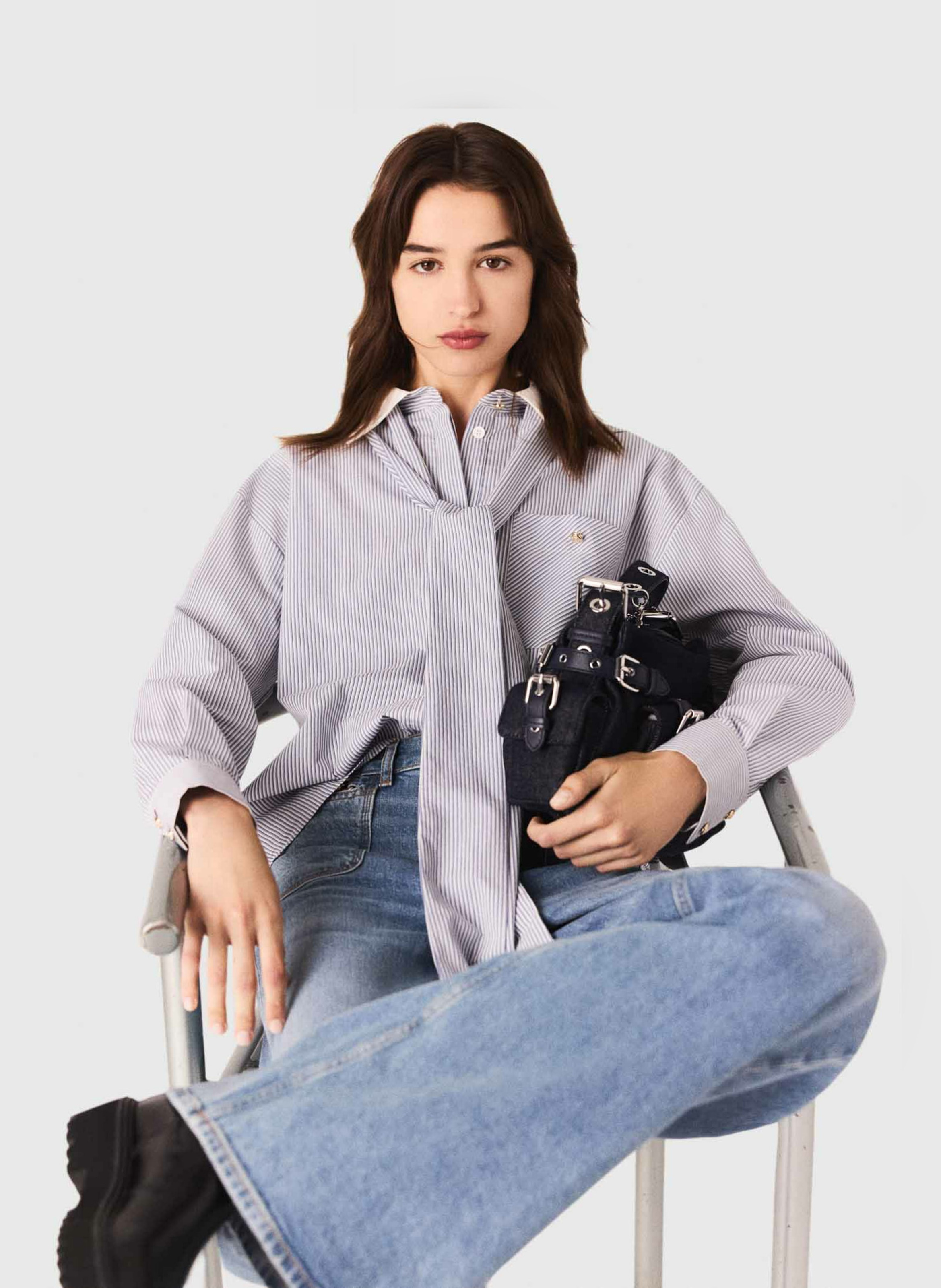 Chemise col lavallière en coton mélangé MAJE Bleu