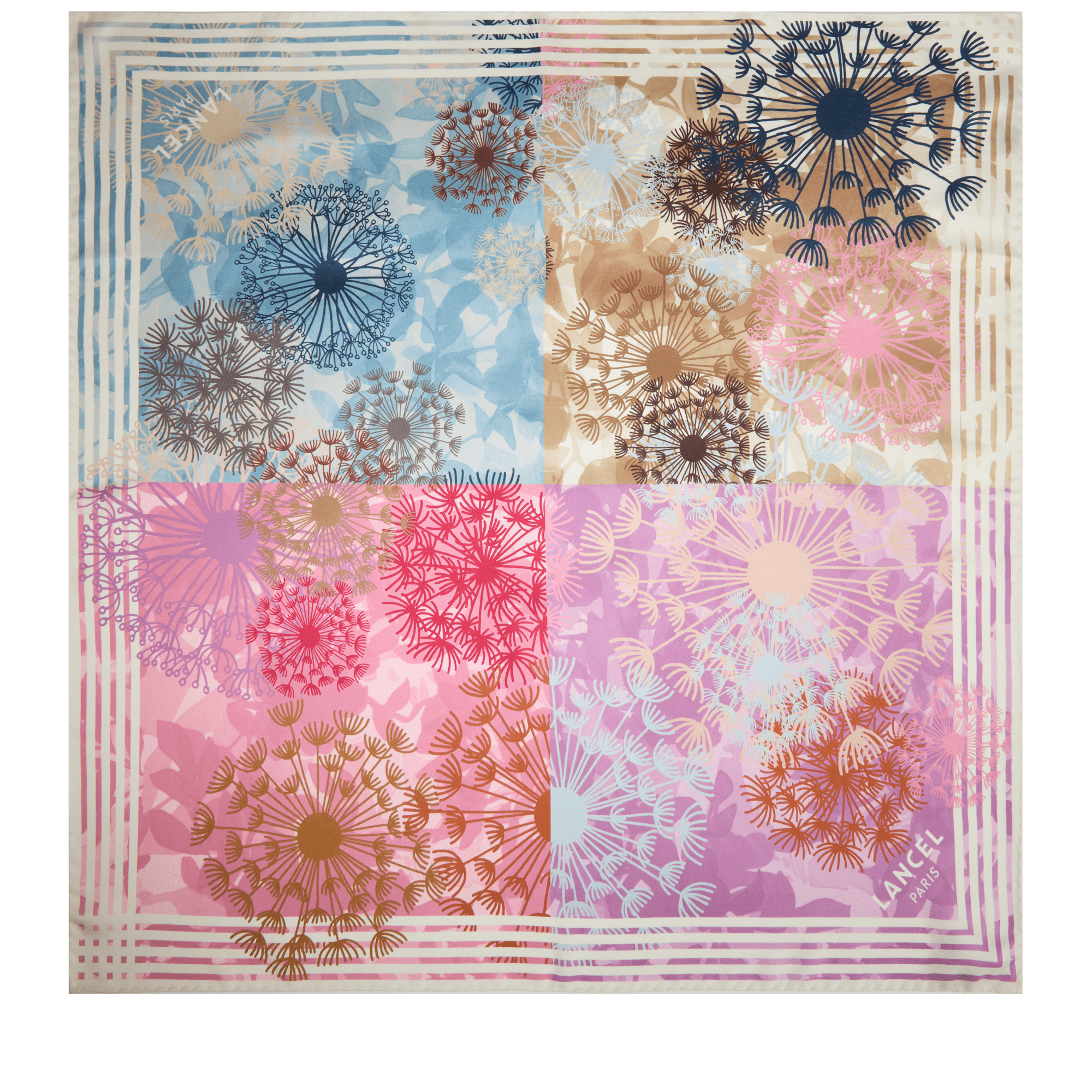 Carré de soie 90 cm motif quadri feux d'artifice en soie LANCEL Rouge