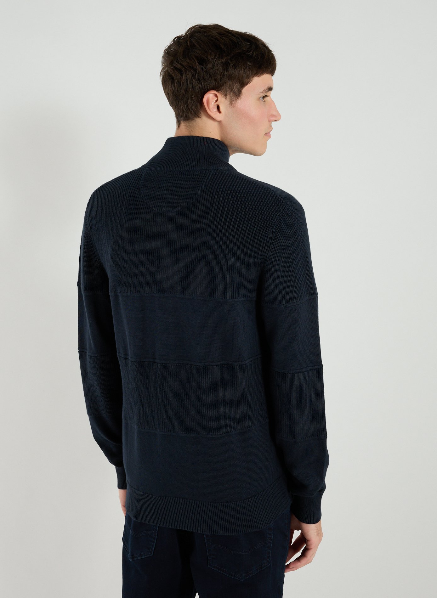 Zip-up high neck cotton sweater EDEN PARK Blue