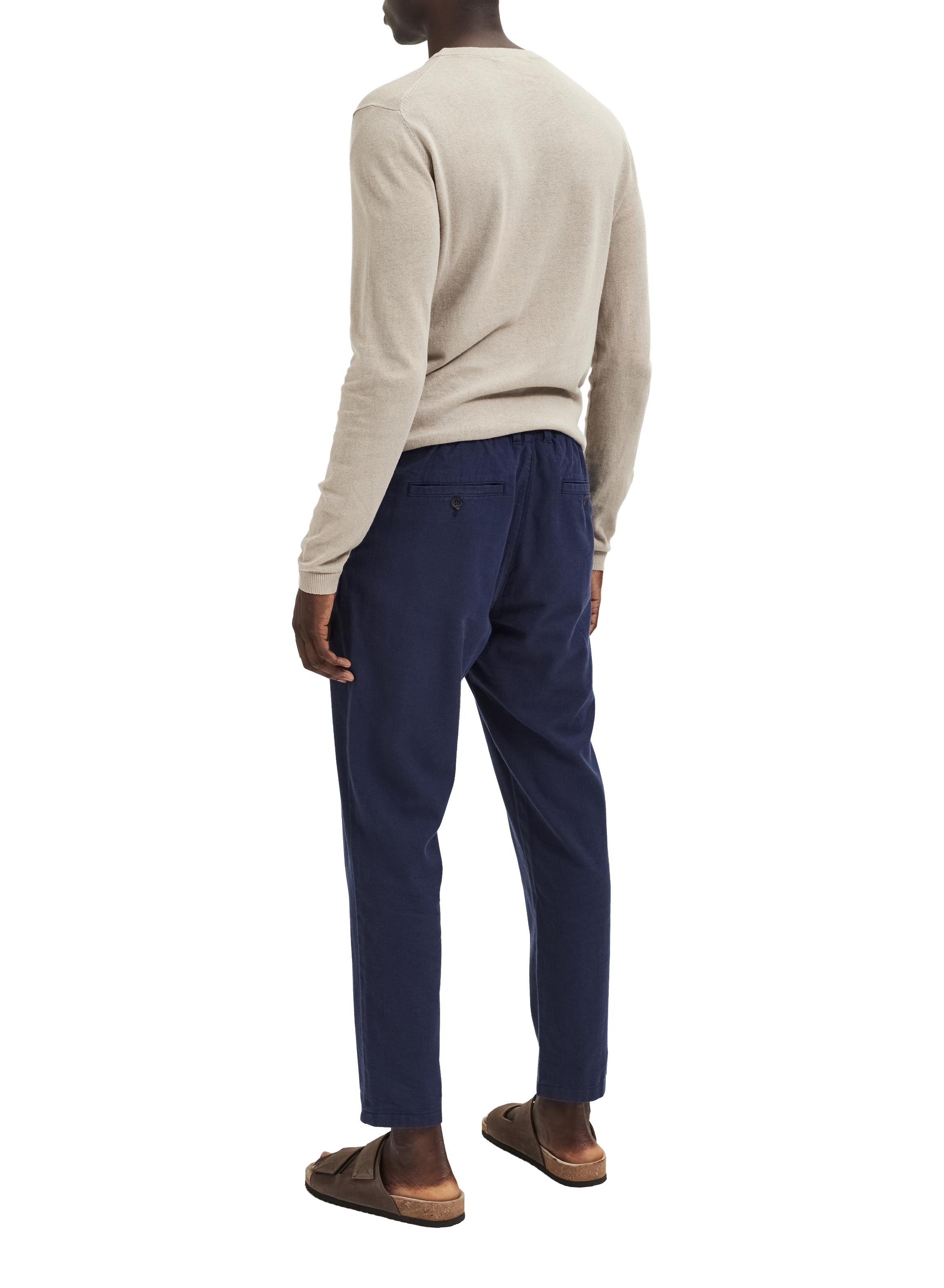 Pantalon en coton et lin SELECTED Bleu