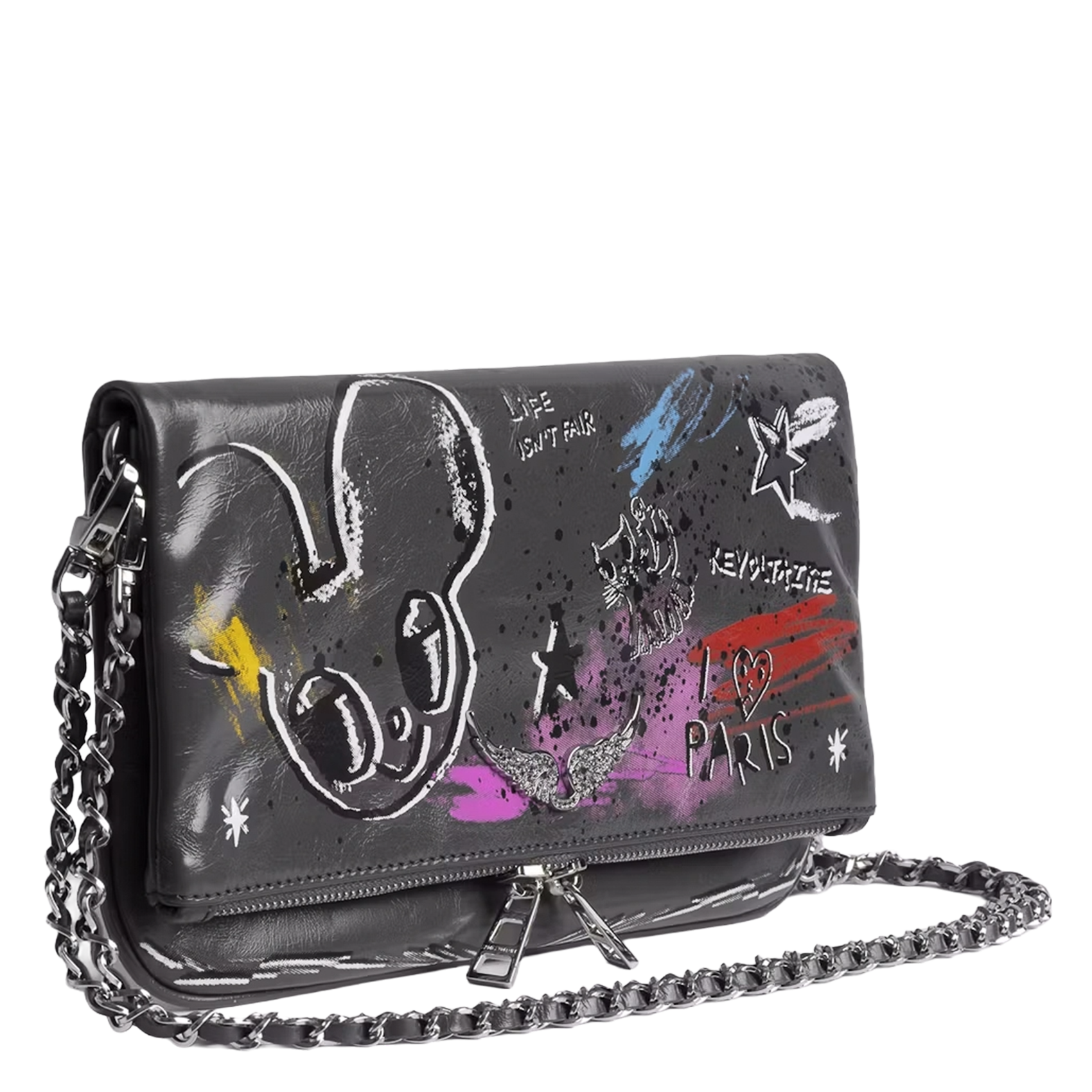 Sac bandoulière en cuir rock ZADIG&VOLTAIRE Gris