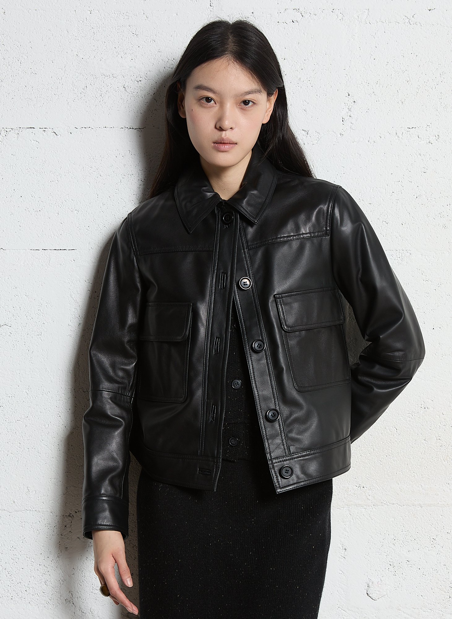 Veste droite boutonnée en cuir pacha MAISON 123 Noir