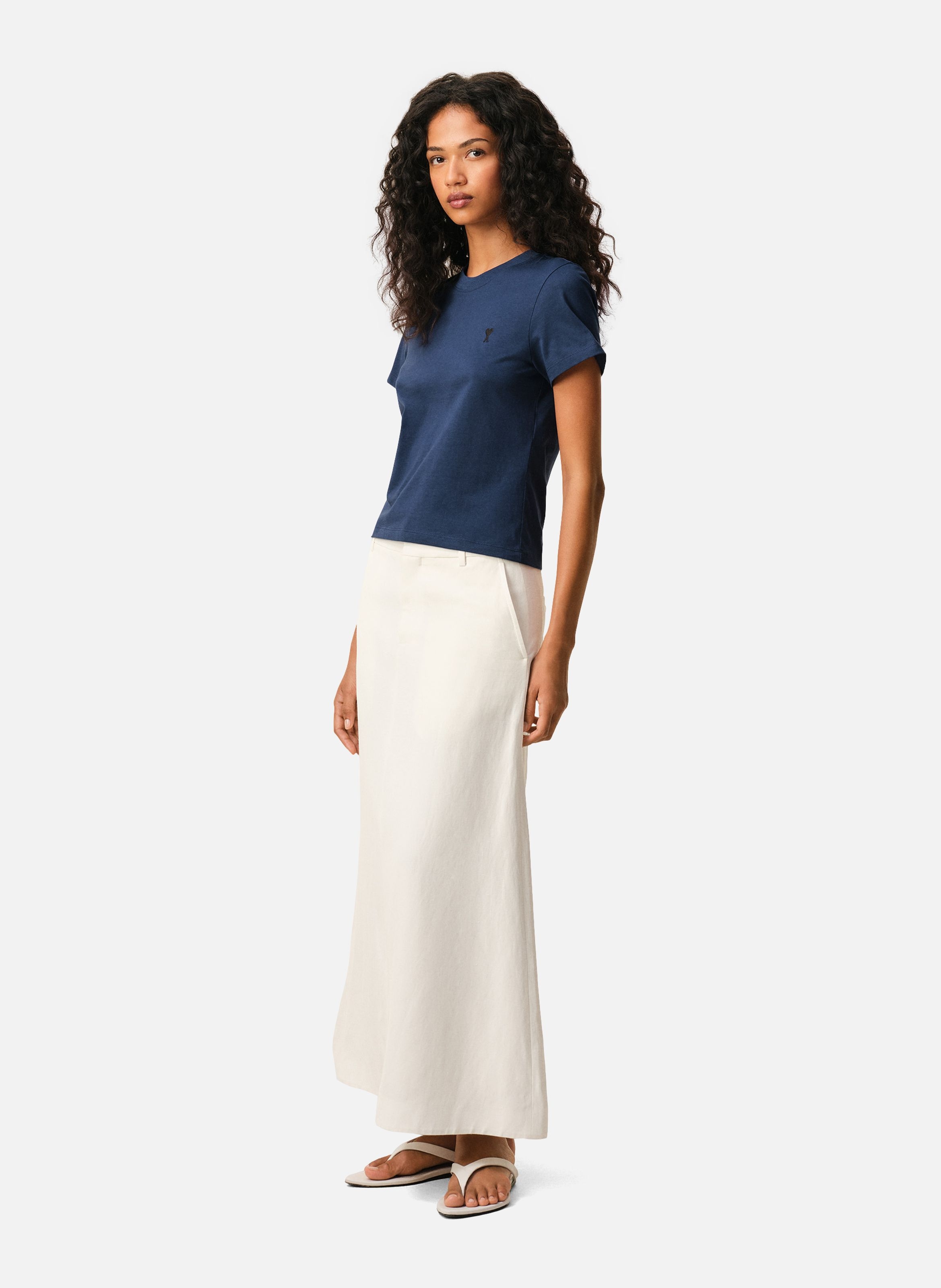 T-shirt Ami De Coeur Croppé En Coton AMI PARIS Bleu