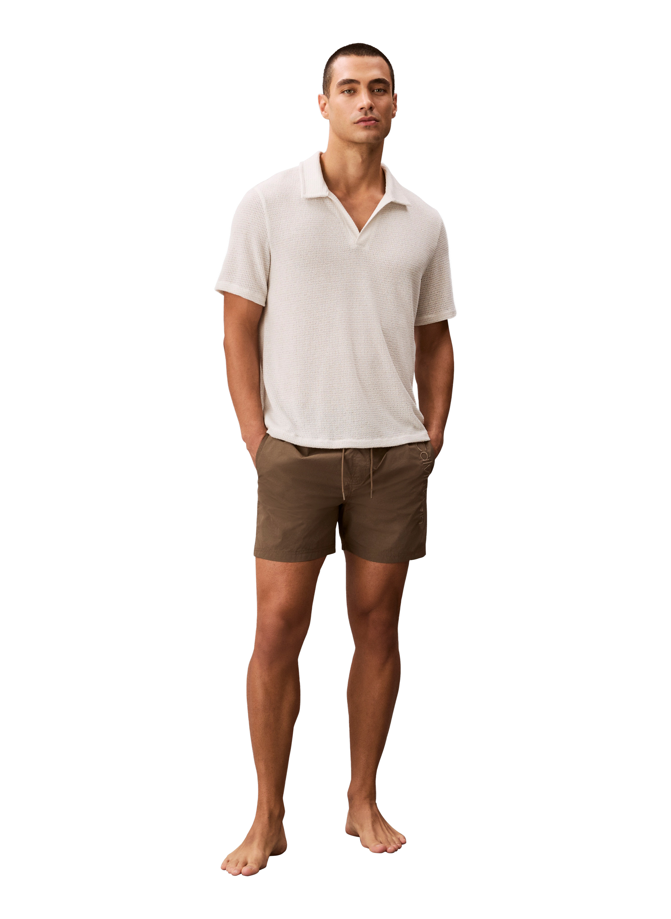 Polo droit manches courtes texturé CALVIN KLEIN Beige