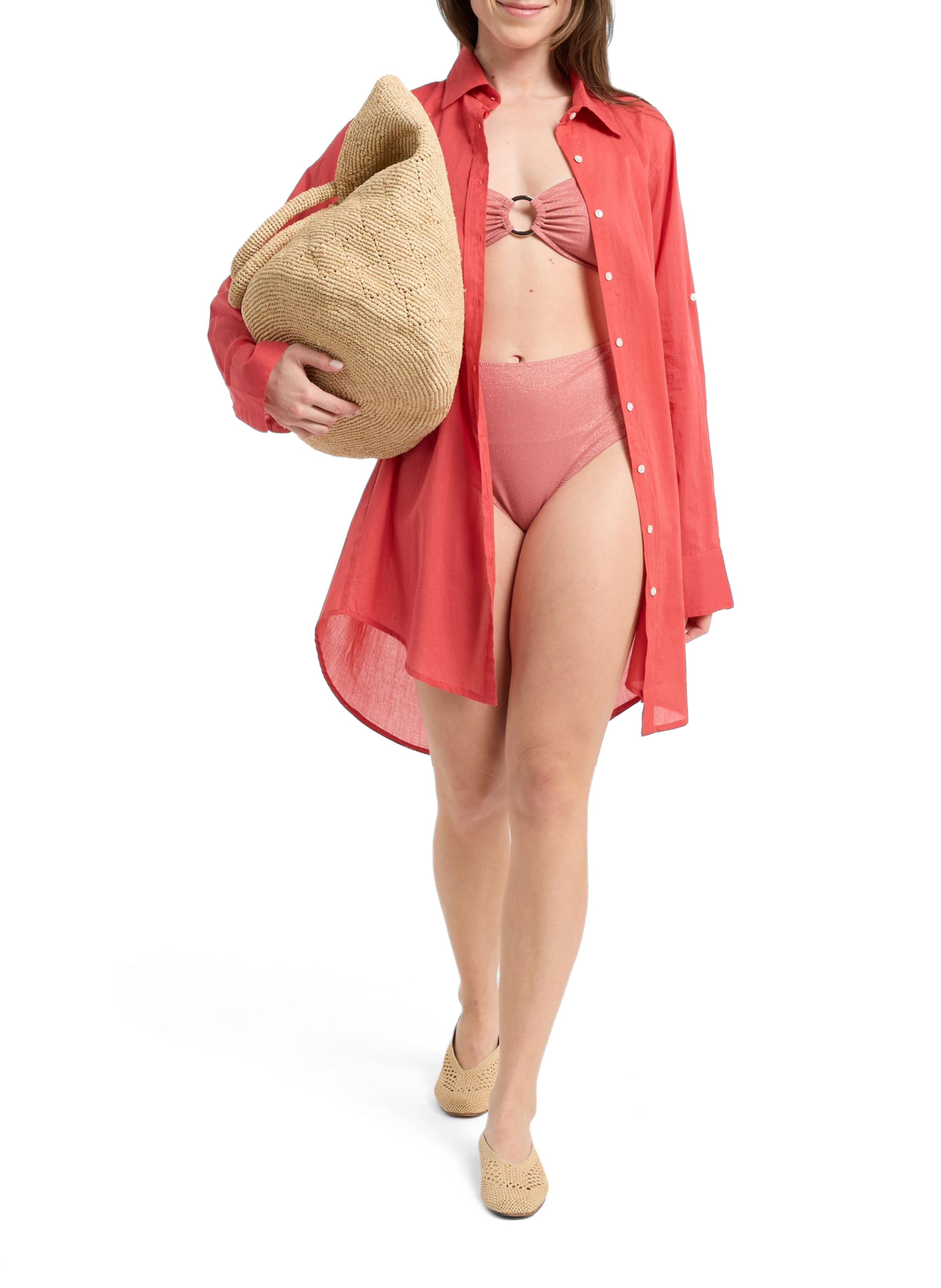 Oversized shirt with classic cotton collar SAISON 1865 Red