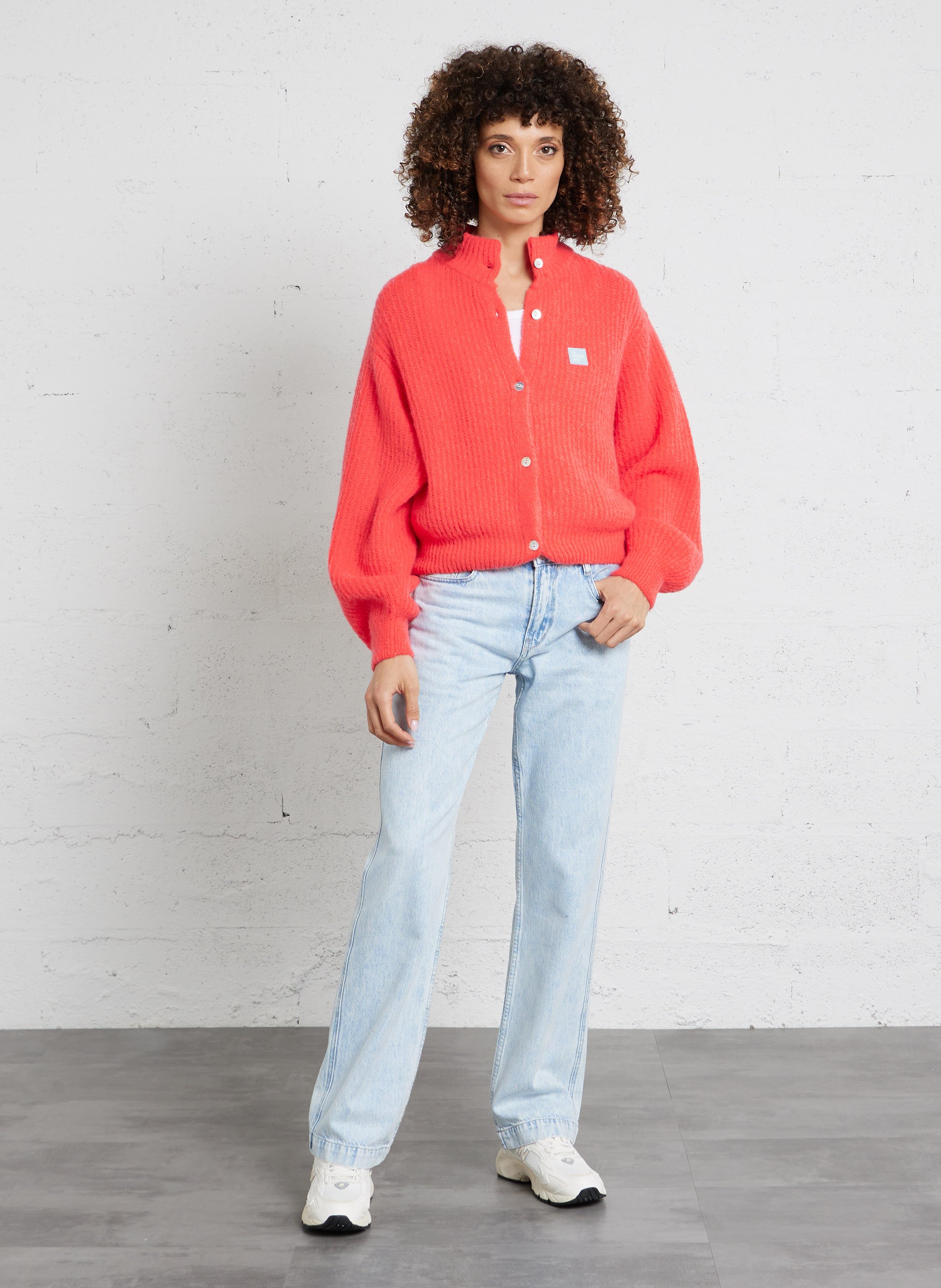 Gilet oversize col montant en maille east AMERICAN VINTAGE Rouge