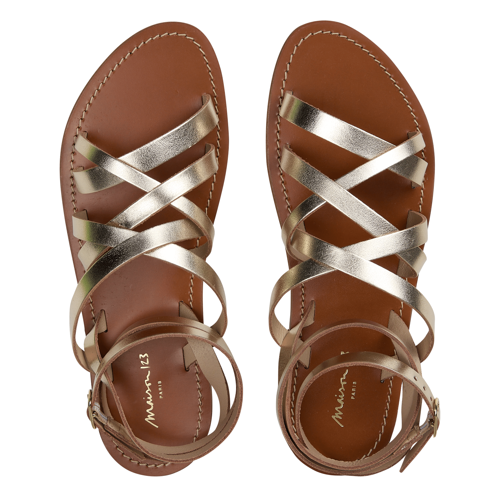 Sandales plates en cuir métallisé sacha MAISON 123 Doré