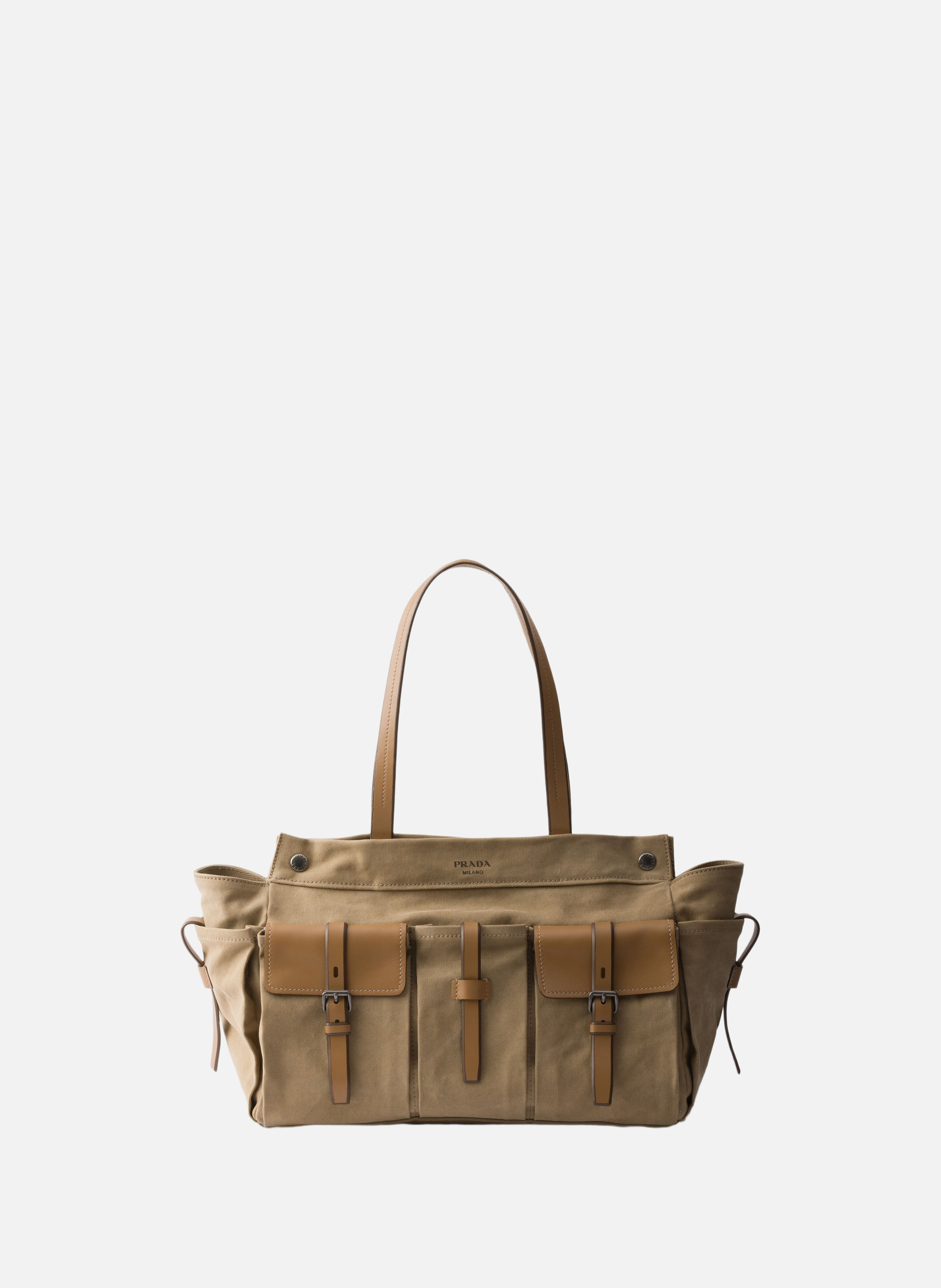 Cabas prada route en toile et cuir PRADA Beige