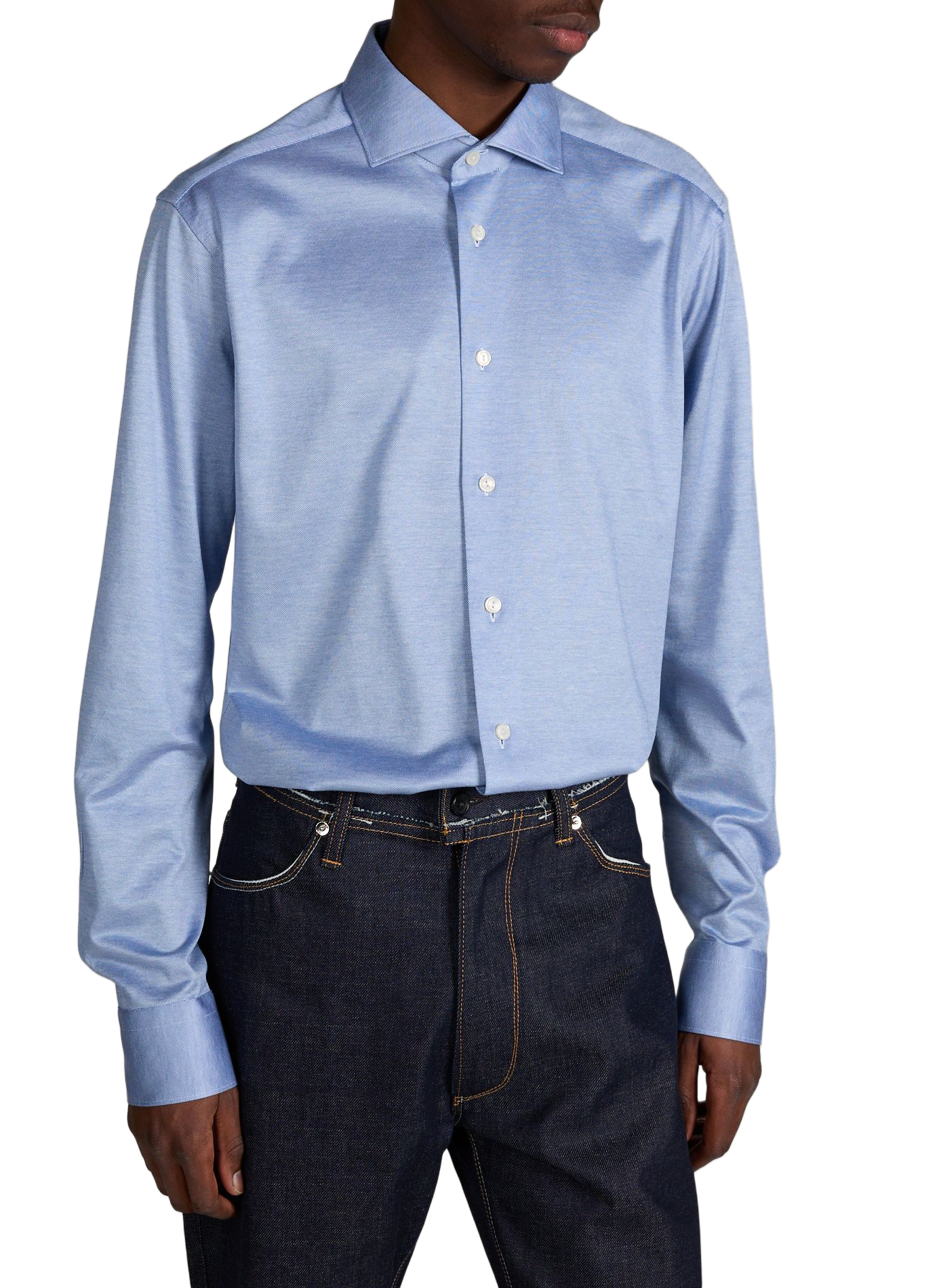 Chemise droite jacquard en coton ETON Bleu