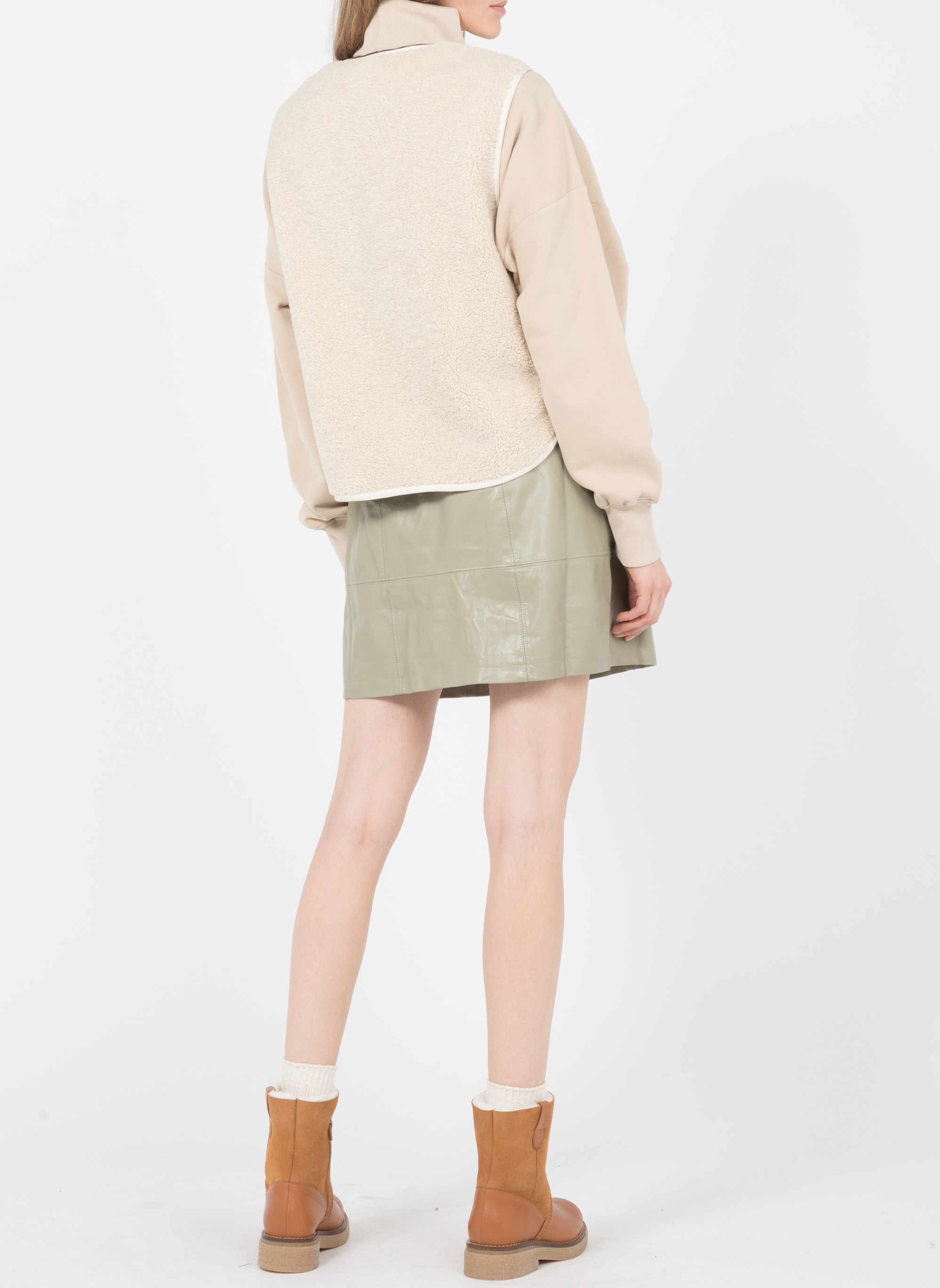 Gilet sans manches aspect mouton fusil SOEUR Beige
