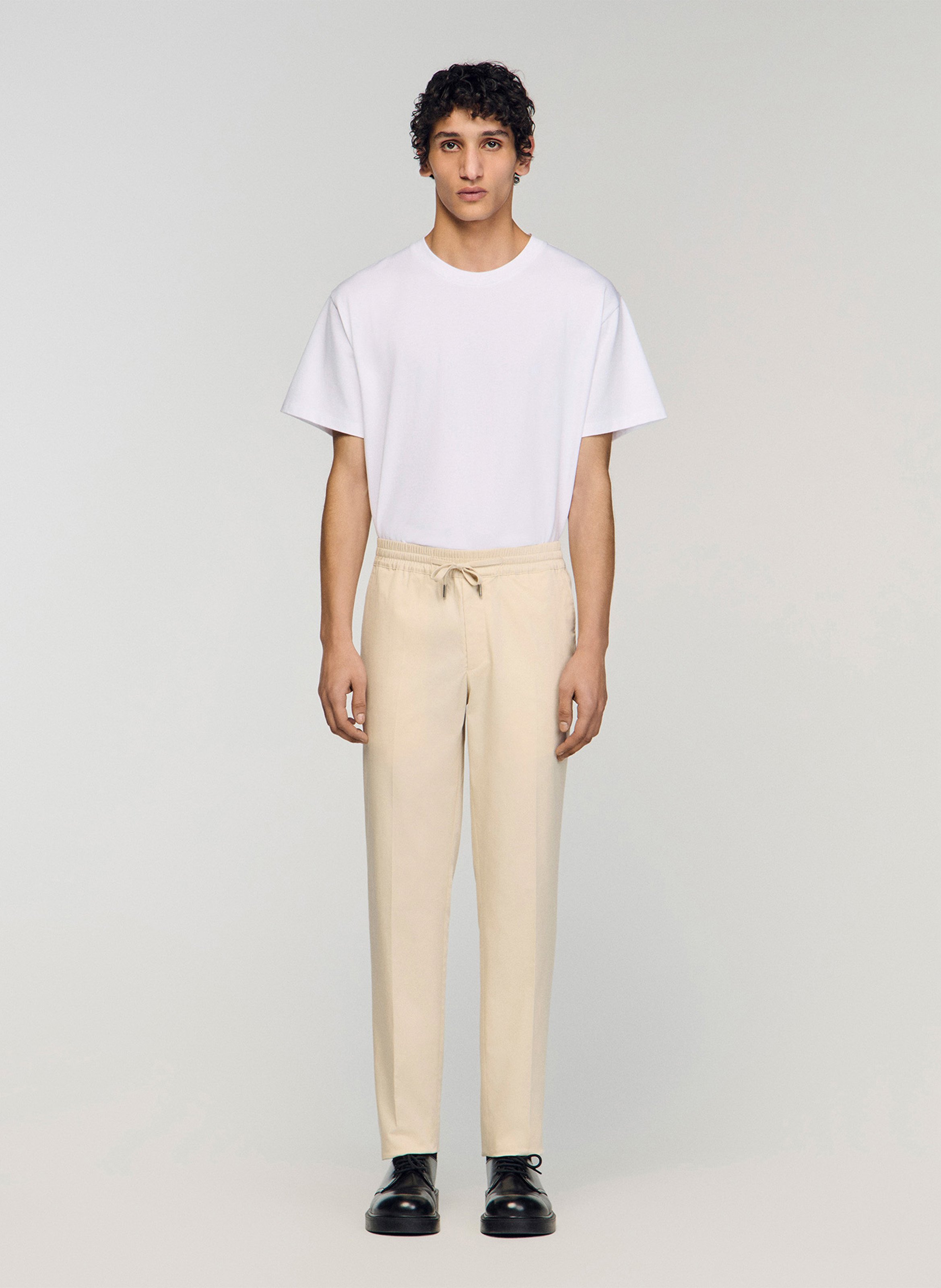 Pantalon chino avec cordon en coton mélangé SANDRO Beige