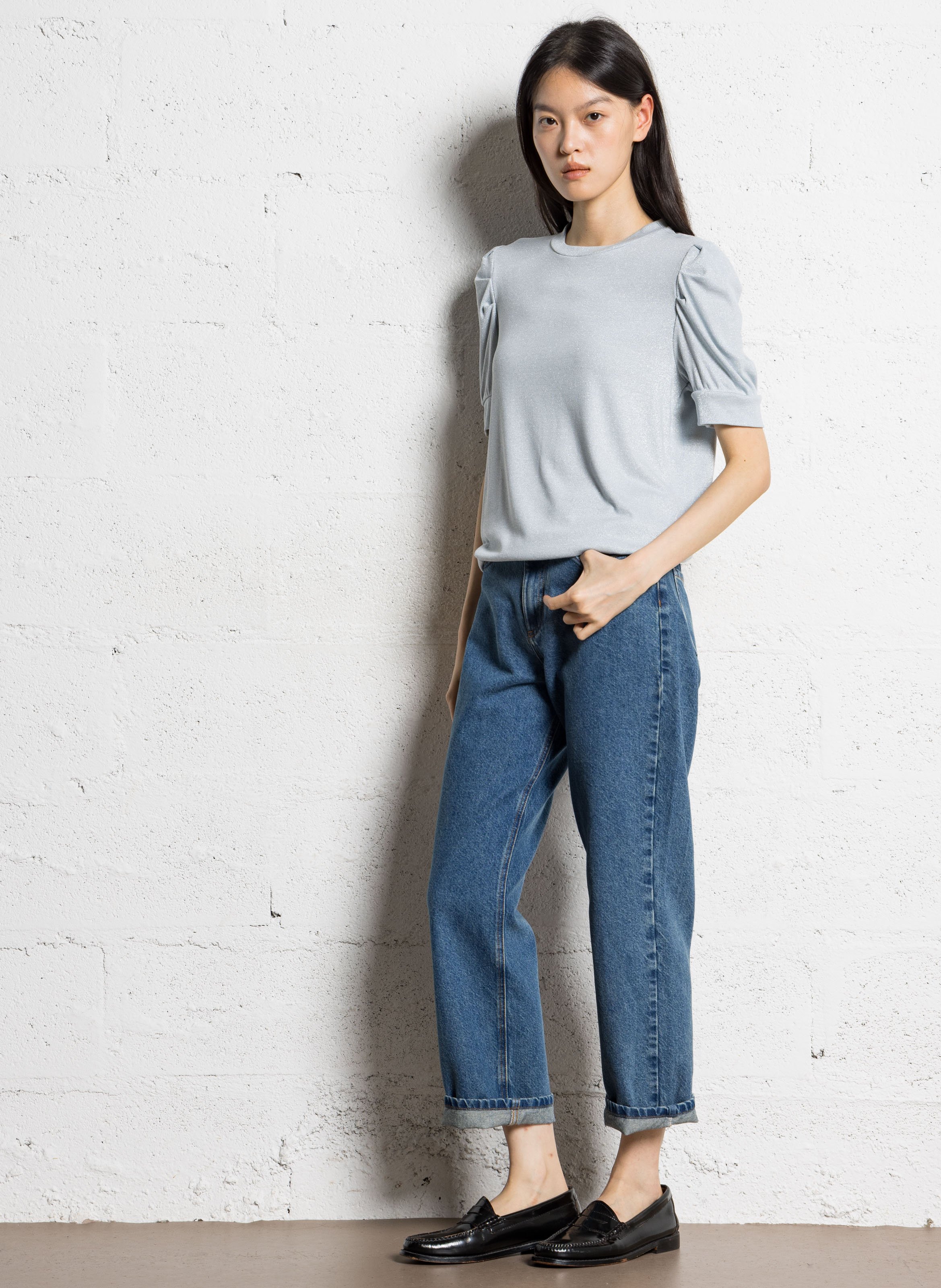 Pull droit col rond pailleté IKKS Bleu