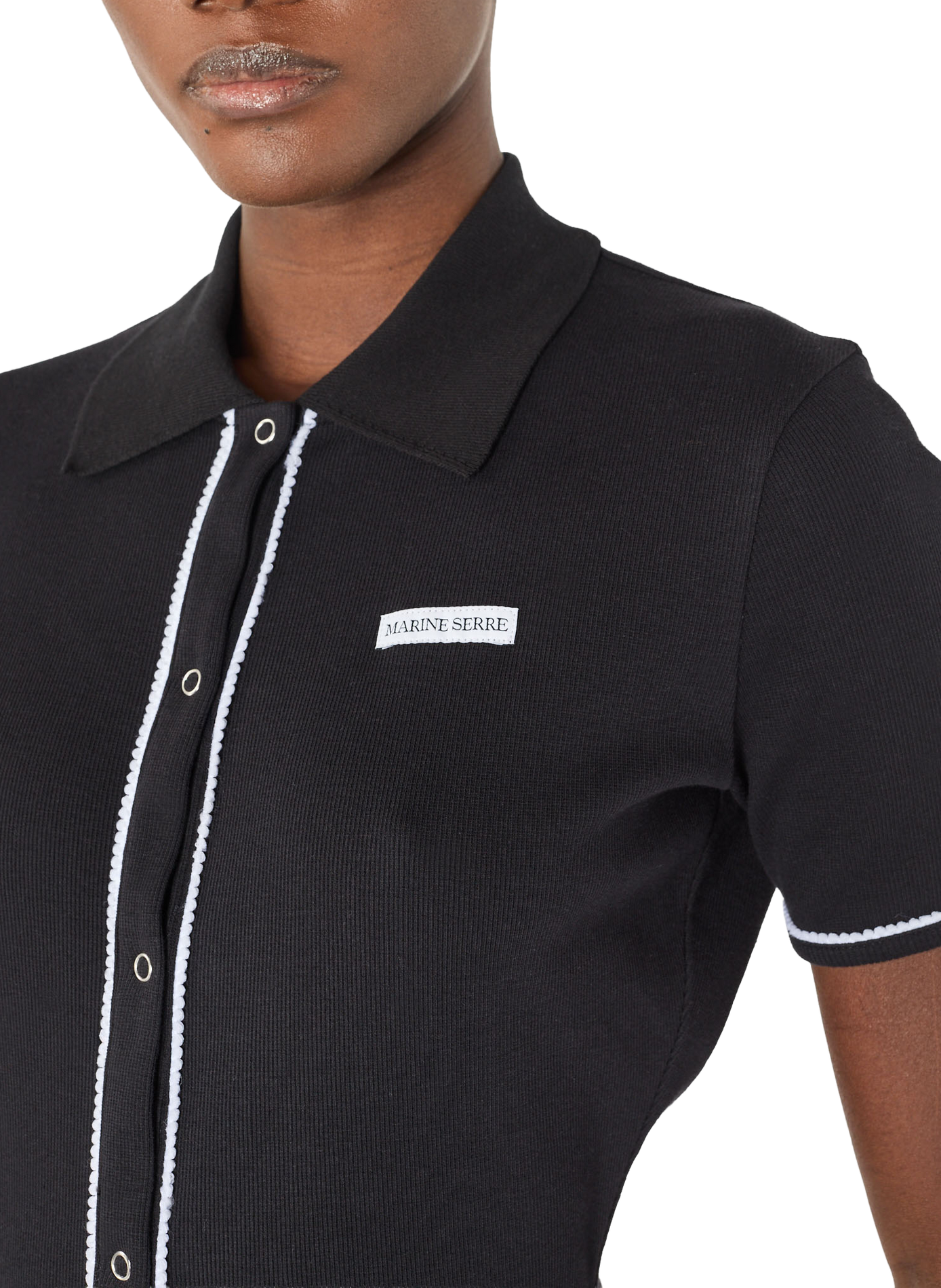 Polo en jersey côtelé léger en coton biologique MARINE SERRE Noir