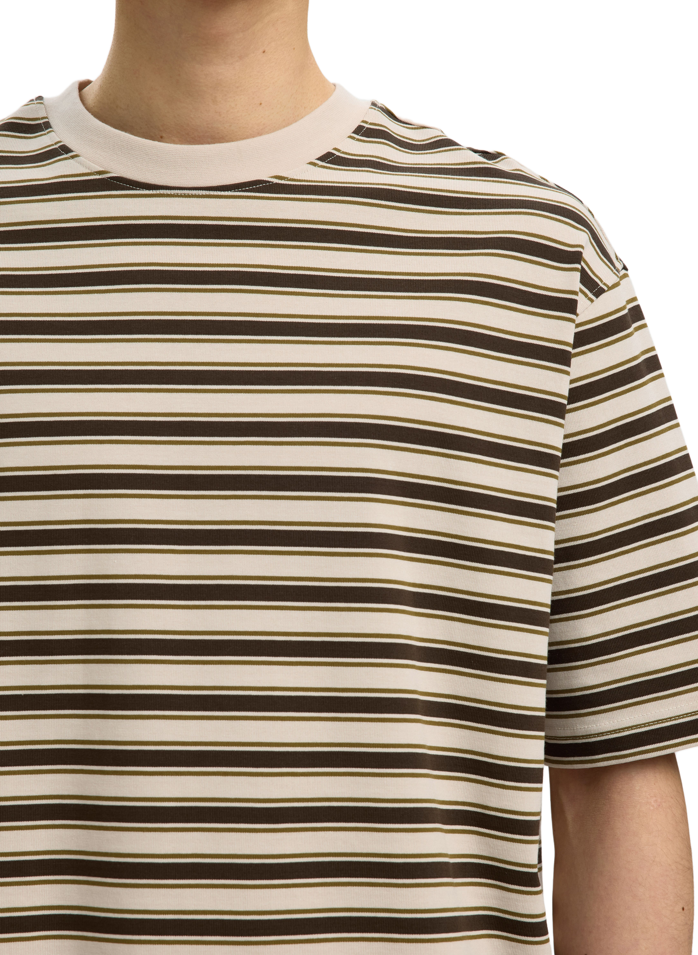 Striped cotton T-shirt SELECTED Beige