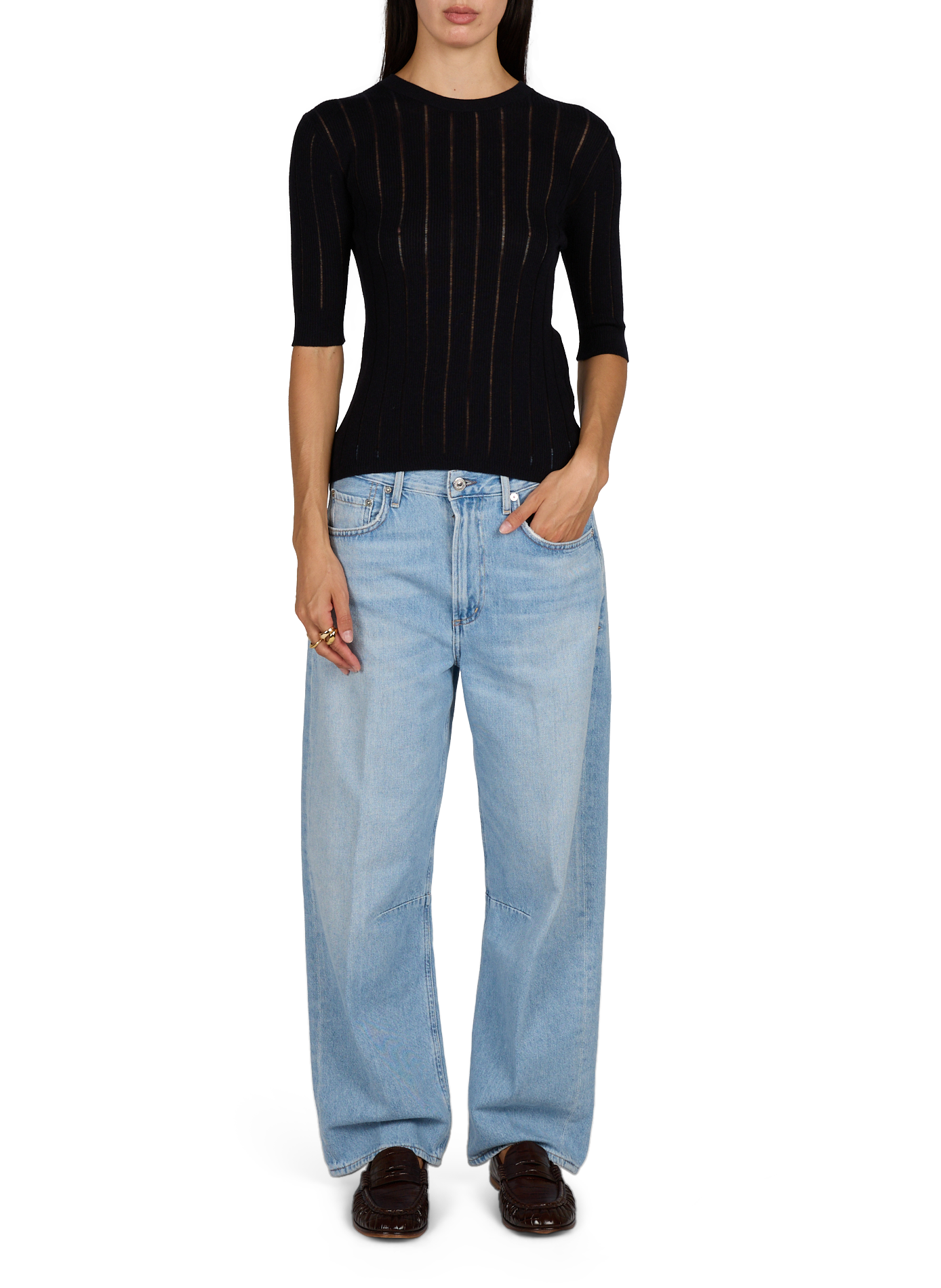 Short-sleeved wool and silk jumper MAX MARA STUDIO Blue