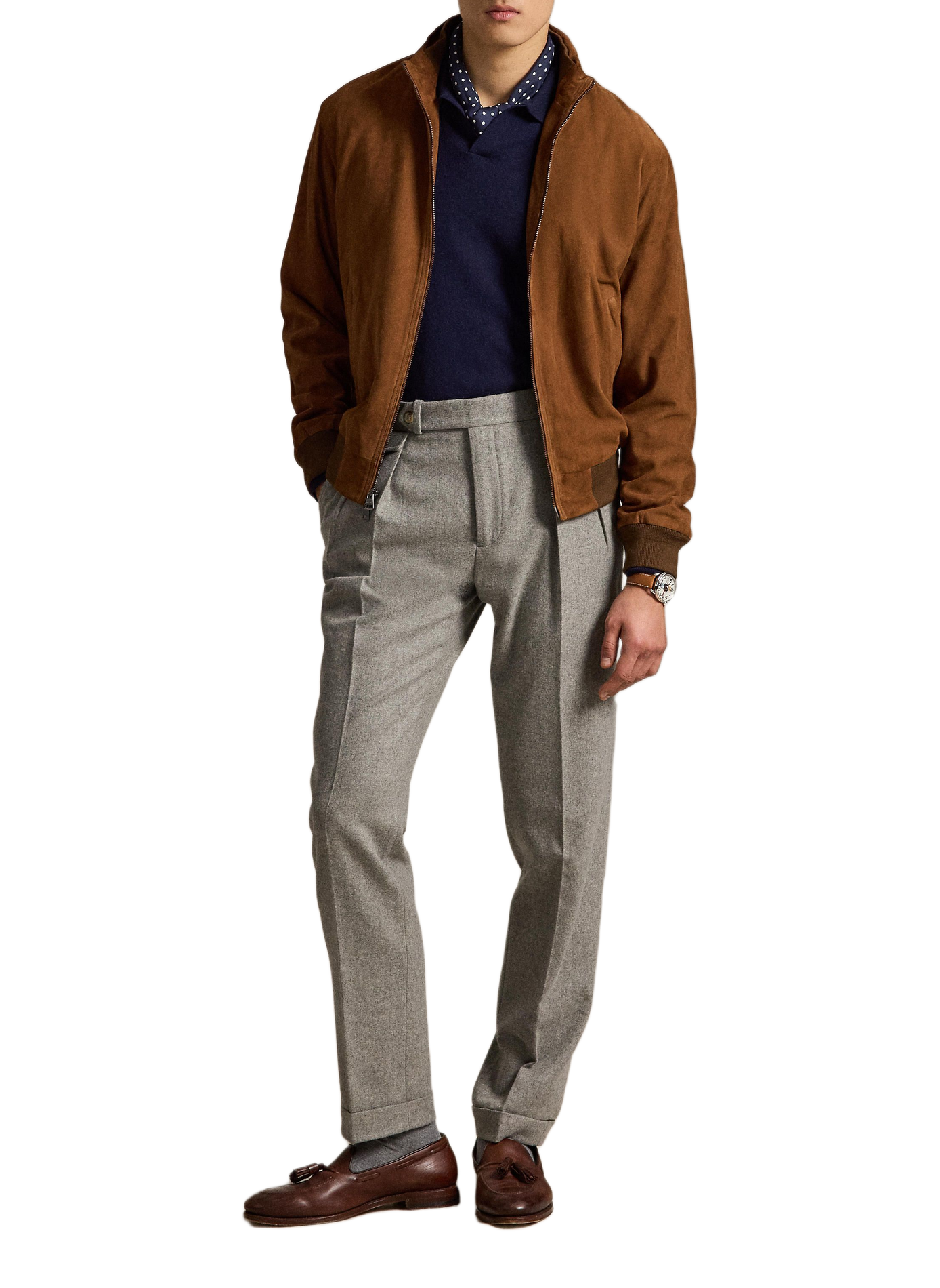 Veste col montant en cuir POLO RALPH LAUREN Beige