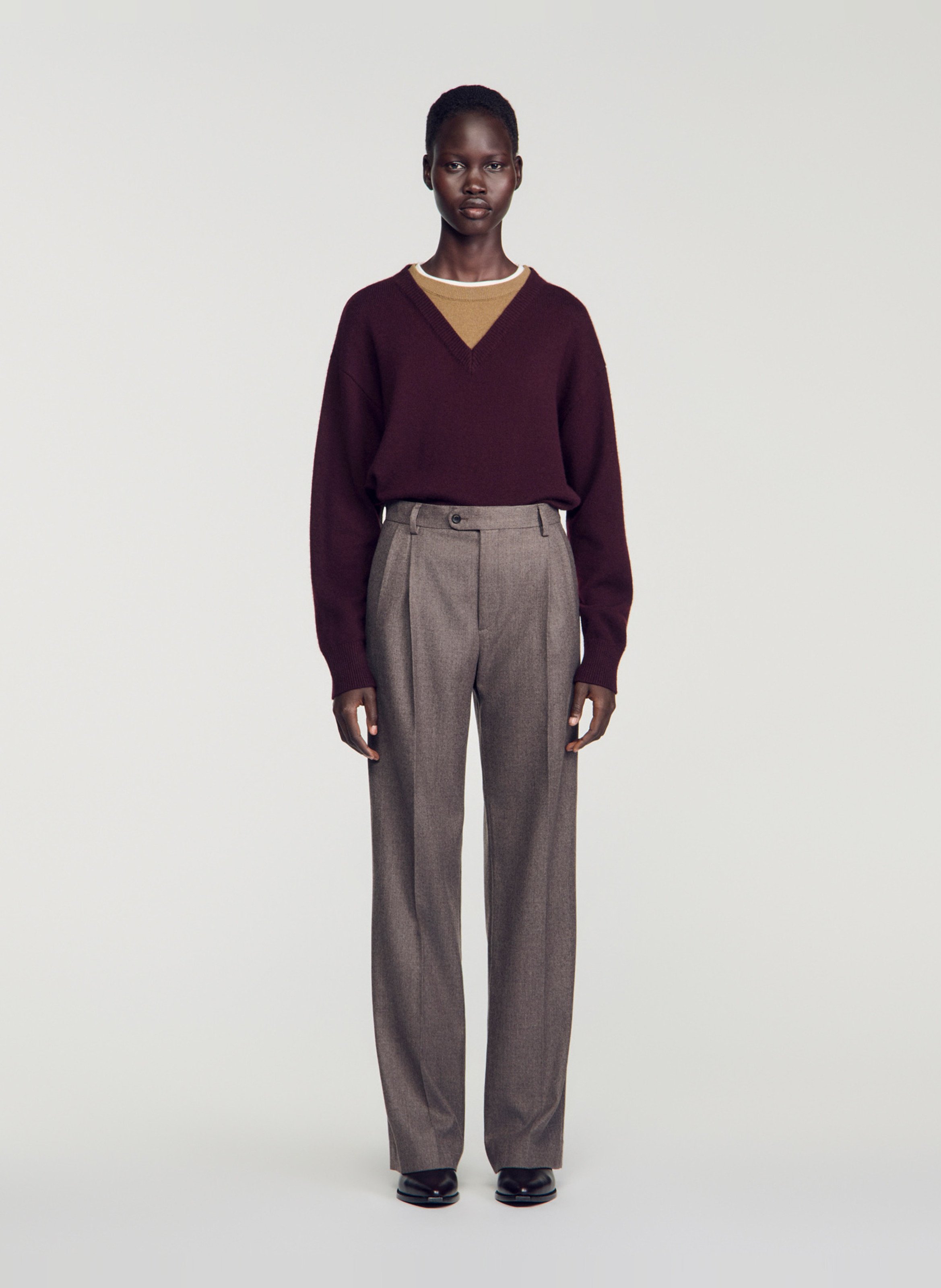 Pantalon droit en laine SANDRO Beige