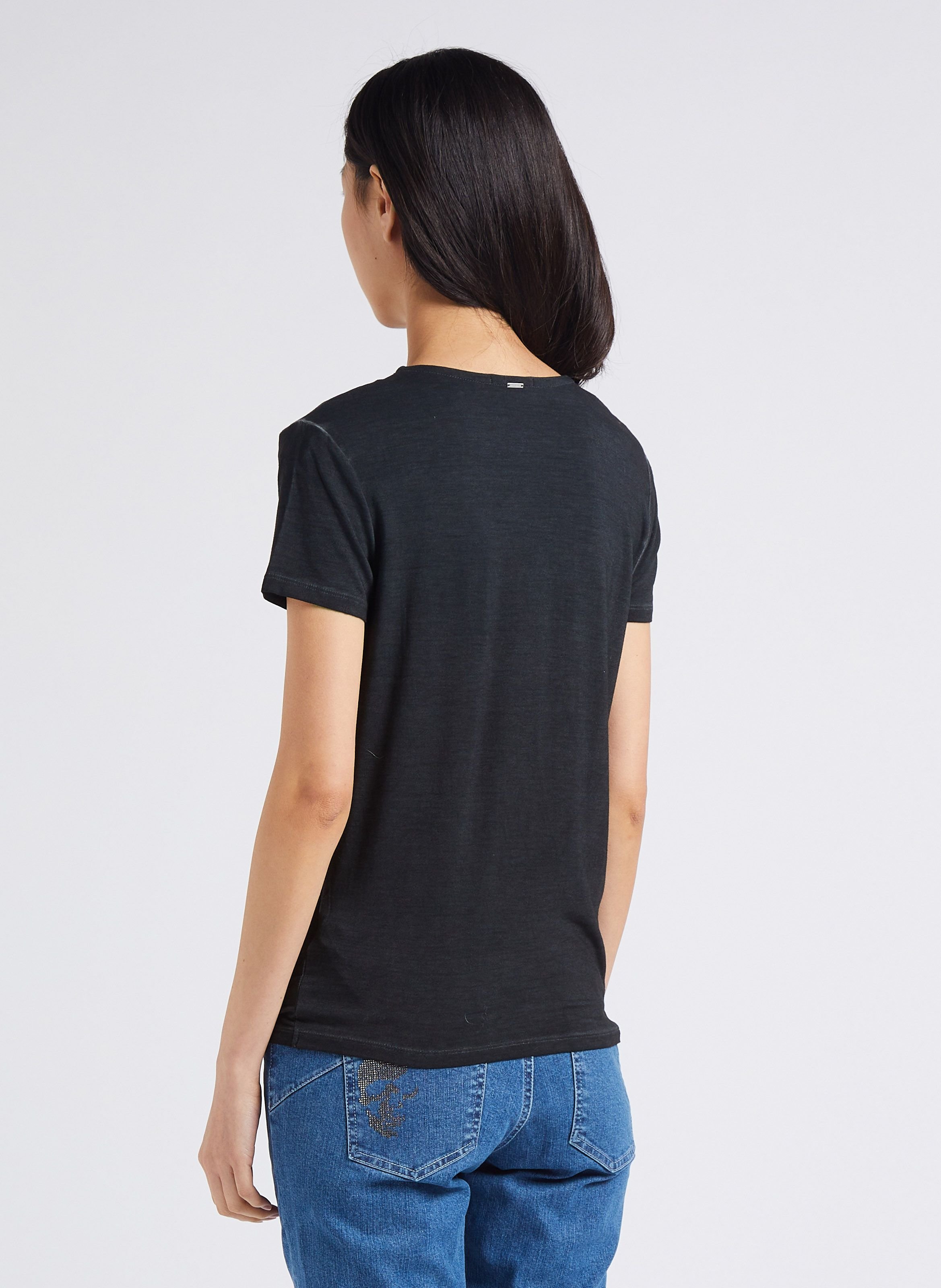 Tee-shirt col v chainettes bijoux IKKS Noir