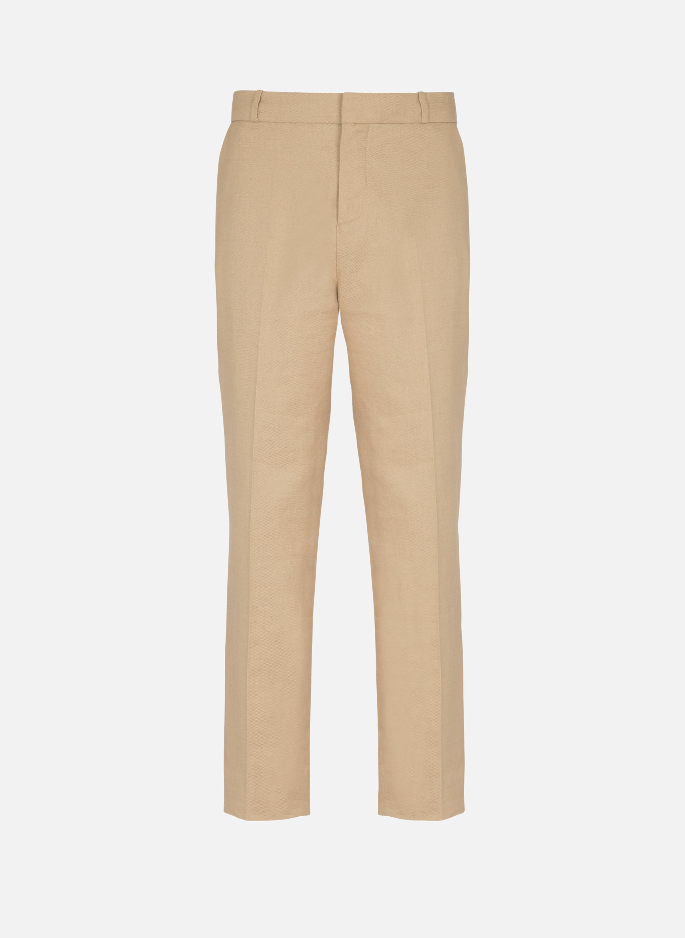 Pantalon tailleur droit en toile BALMAIN Beige