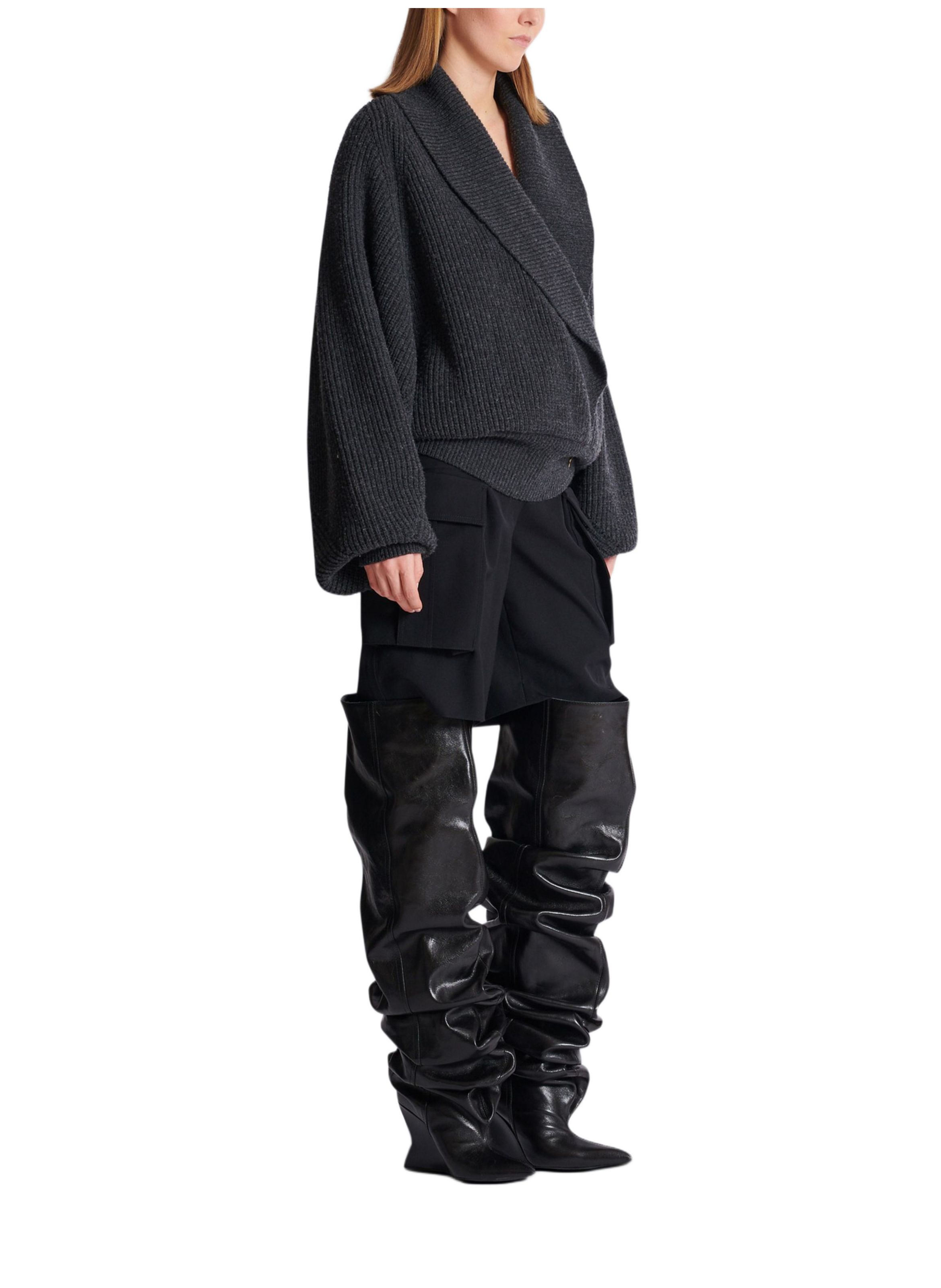 Pull oversize cache-cœur en maille BALMAIN Gris