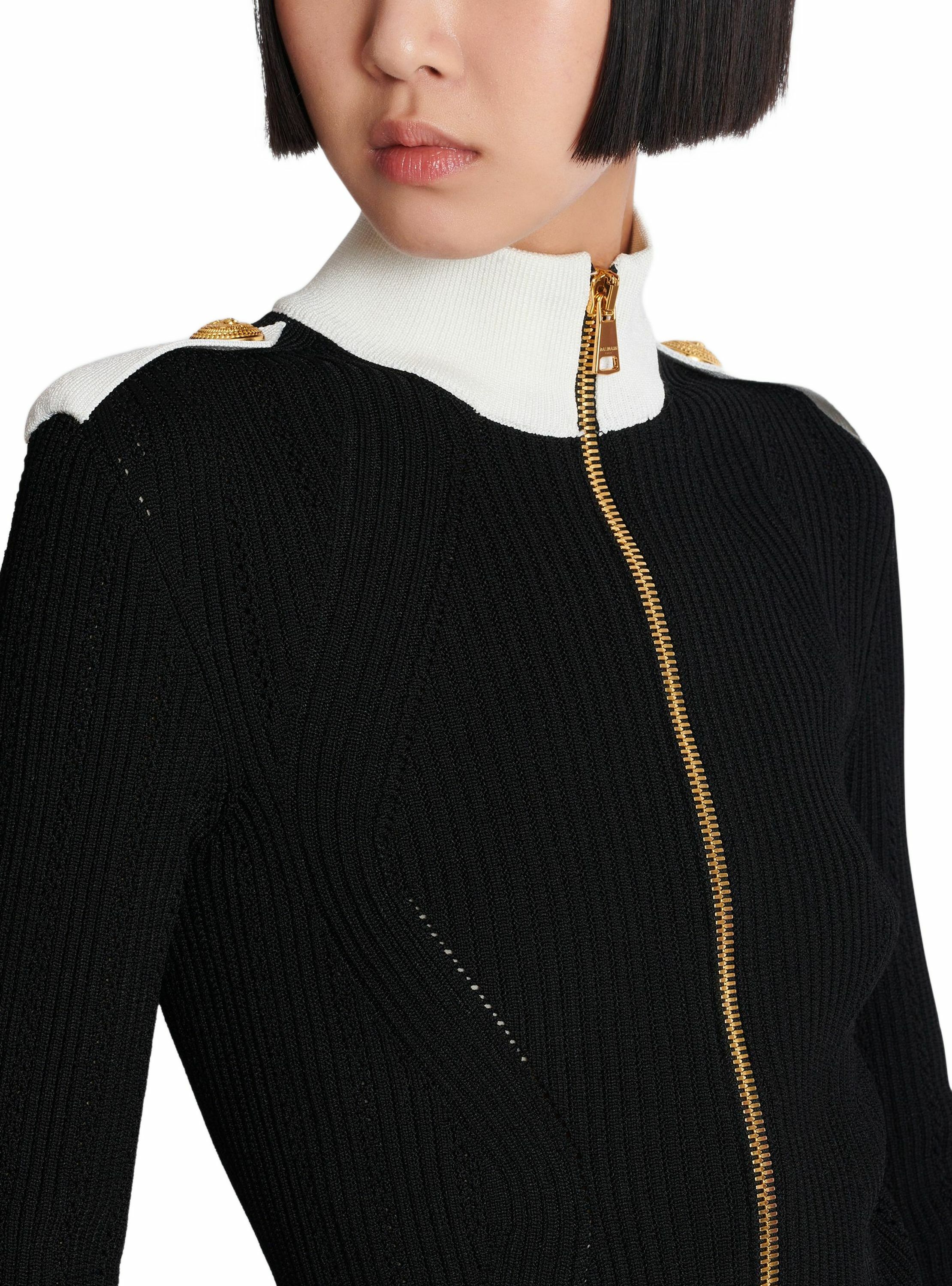 Cardigan zippé en maille à col montant BALMAIN Noir