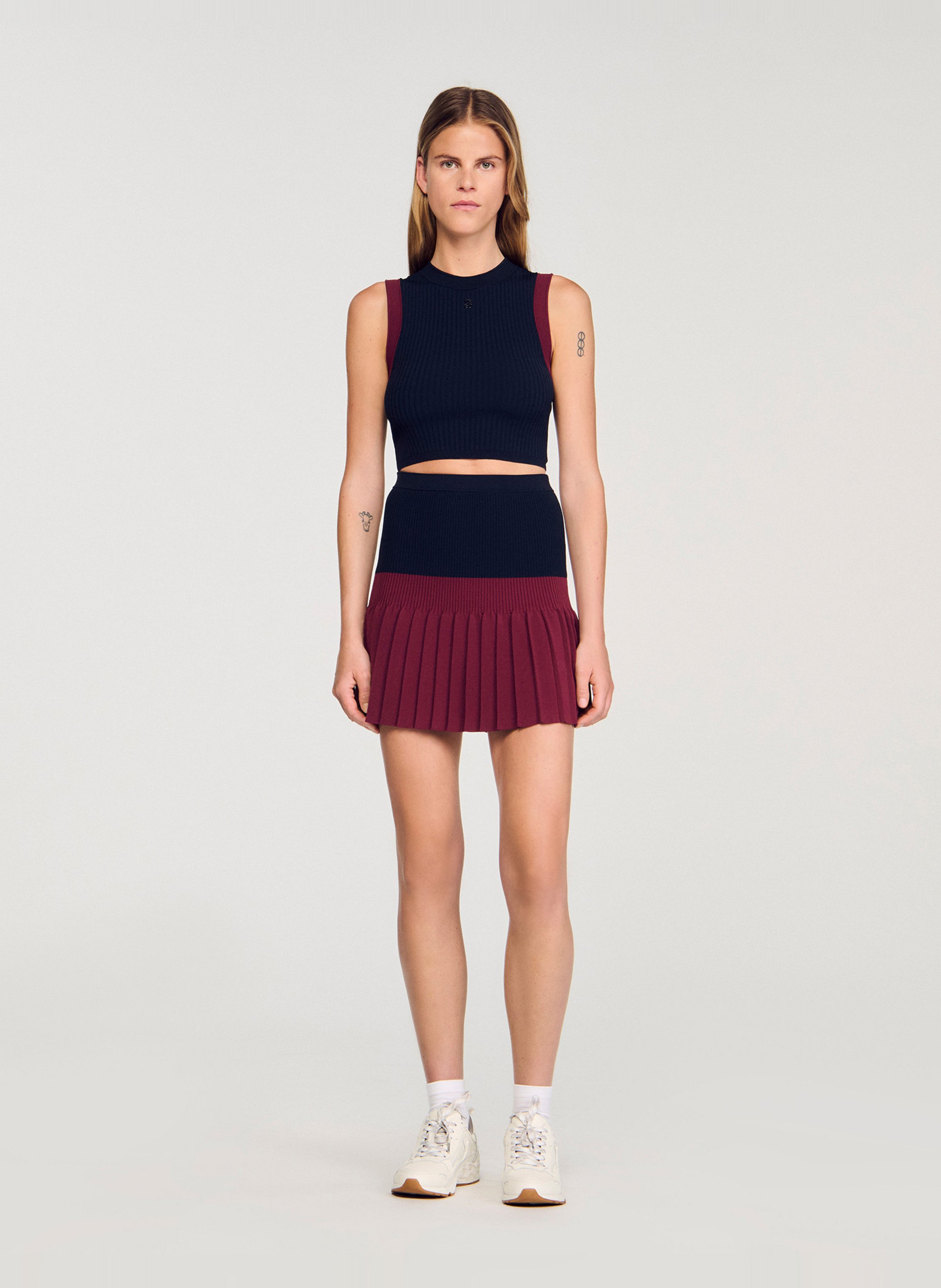 Pull côtelé court ajusté Bleu