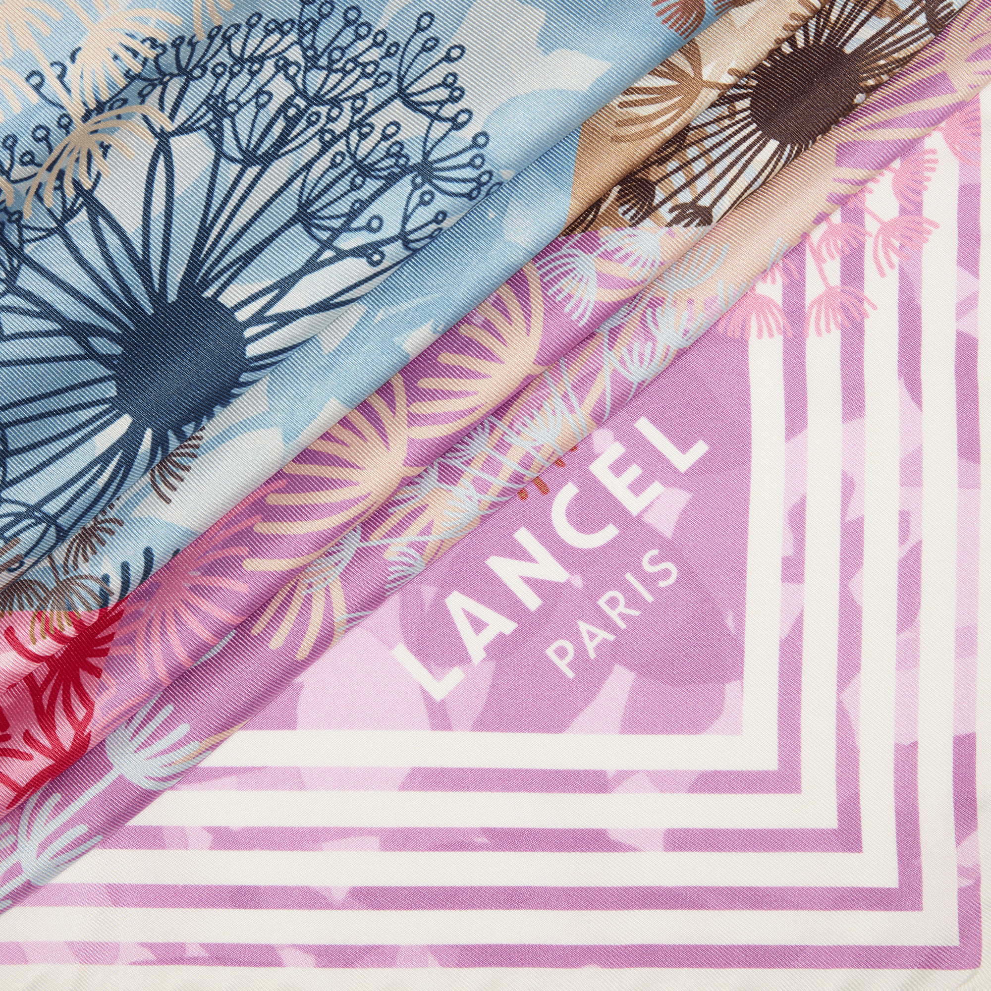 Carré de soie 90 cm motif quadri feux d'artifice en soie LANCEL Rouge