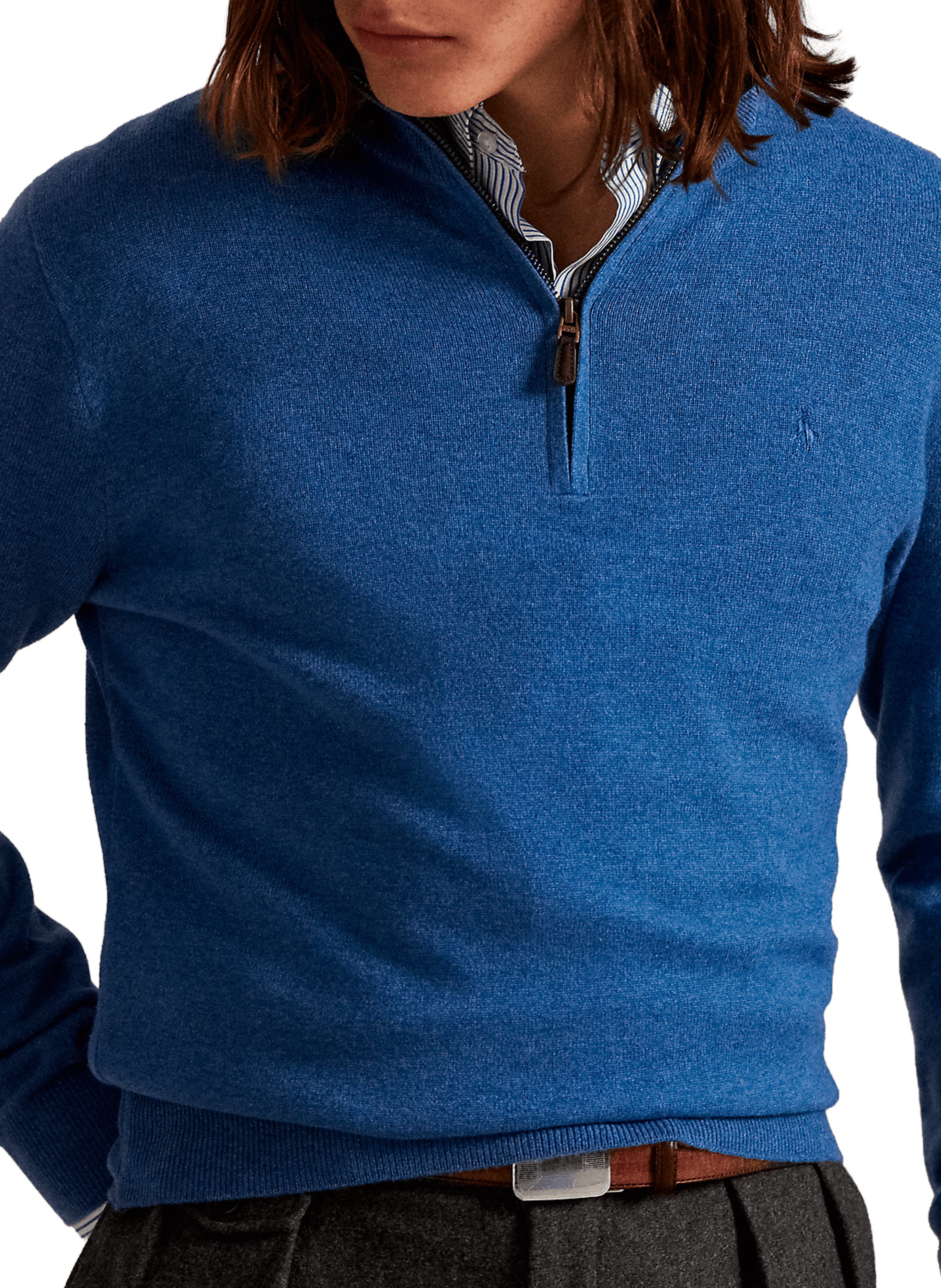 Pull col zippé en laine POLO RALPH LAUREN Bleu