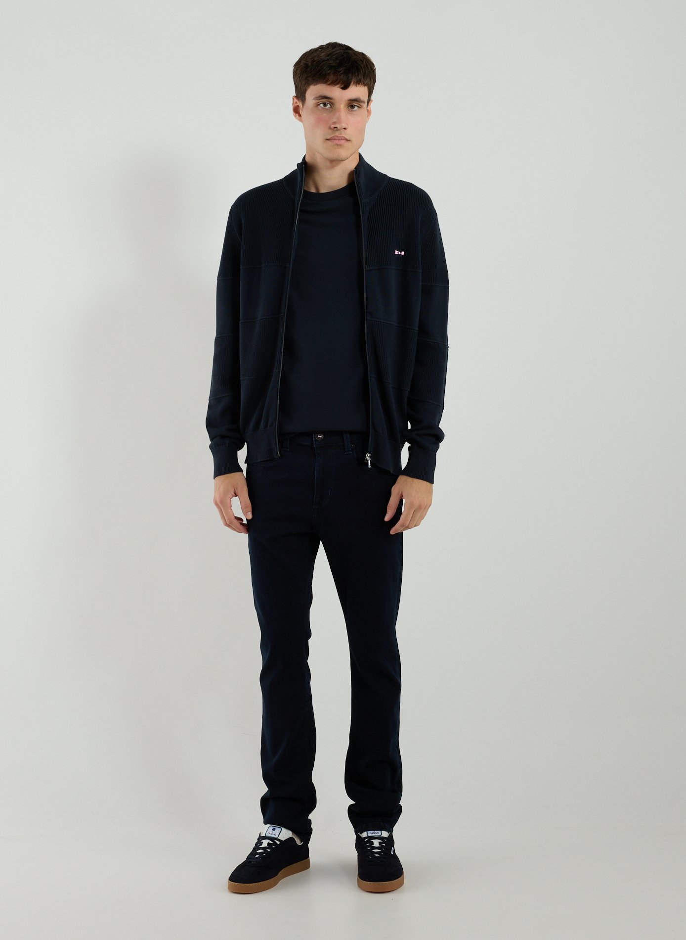 Zip-up high neck cotton sweater EDEN PARK Blue