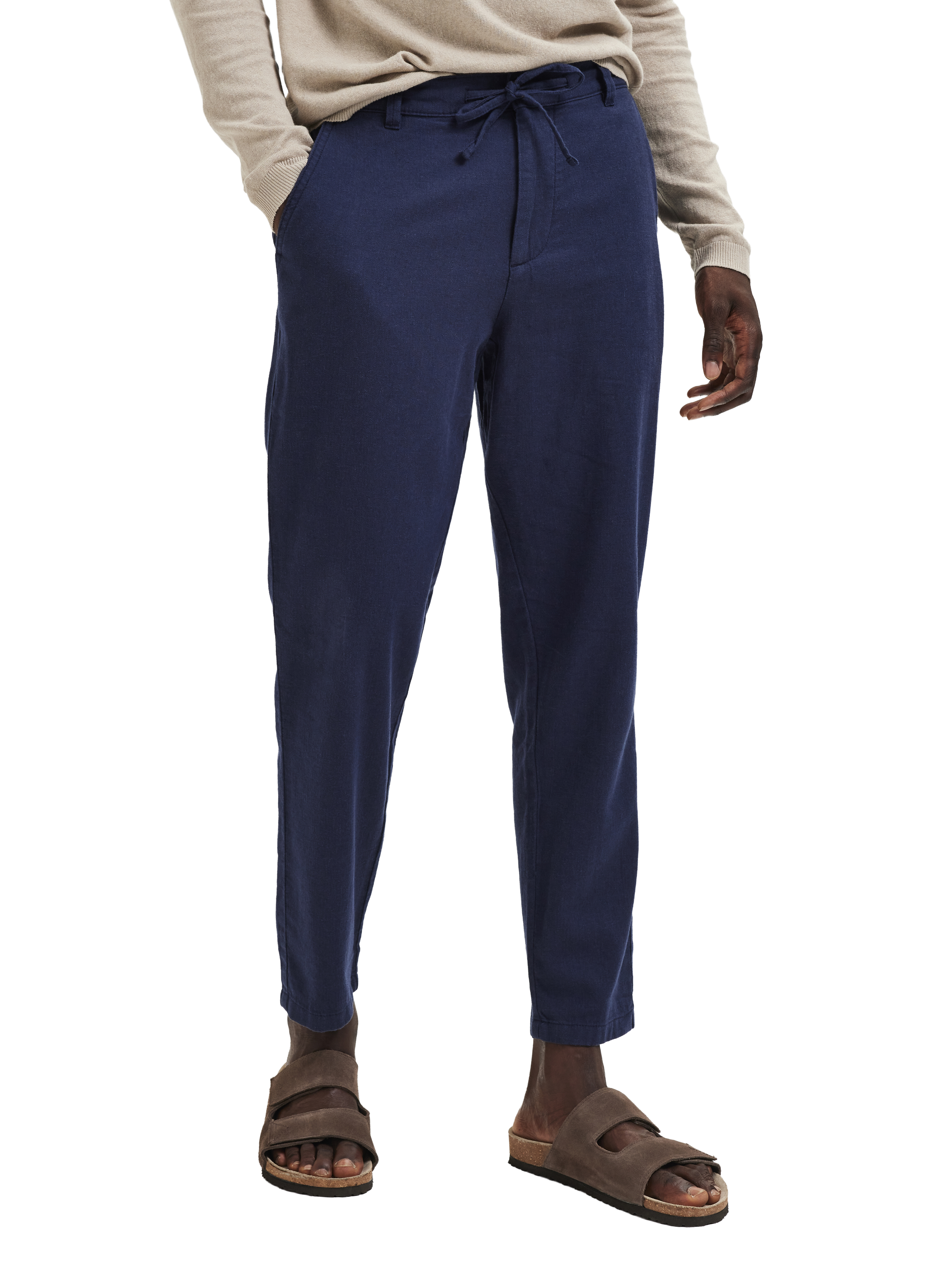 Pantalon en coton et lin SELECTED Bleu