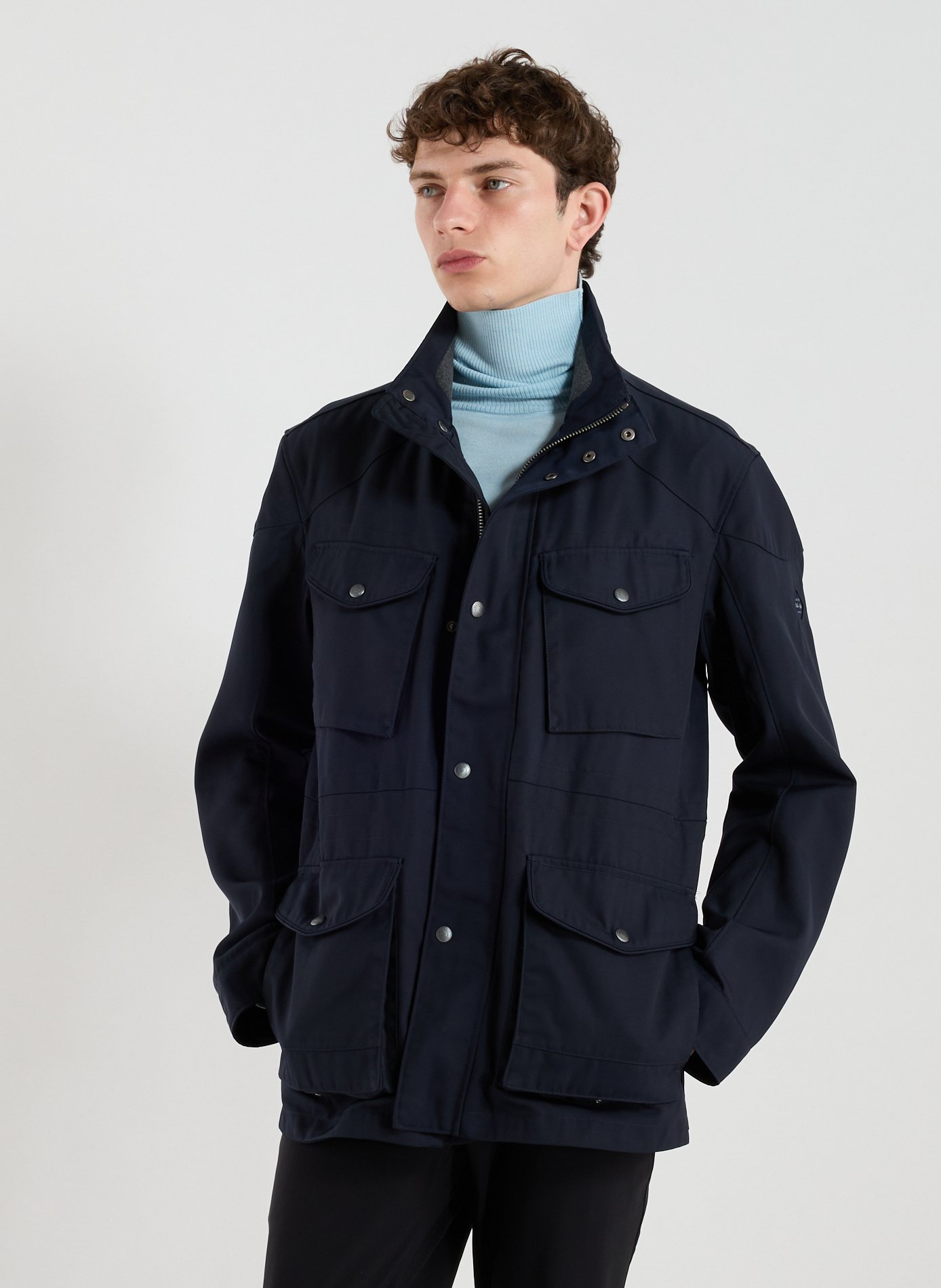 HACKETT Straight parka with high collar Blue