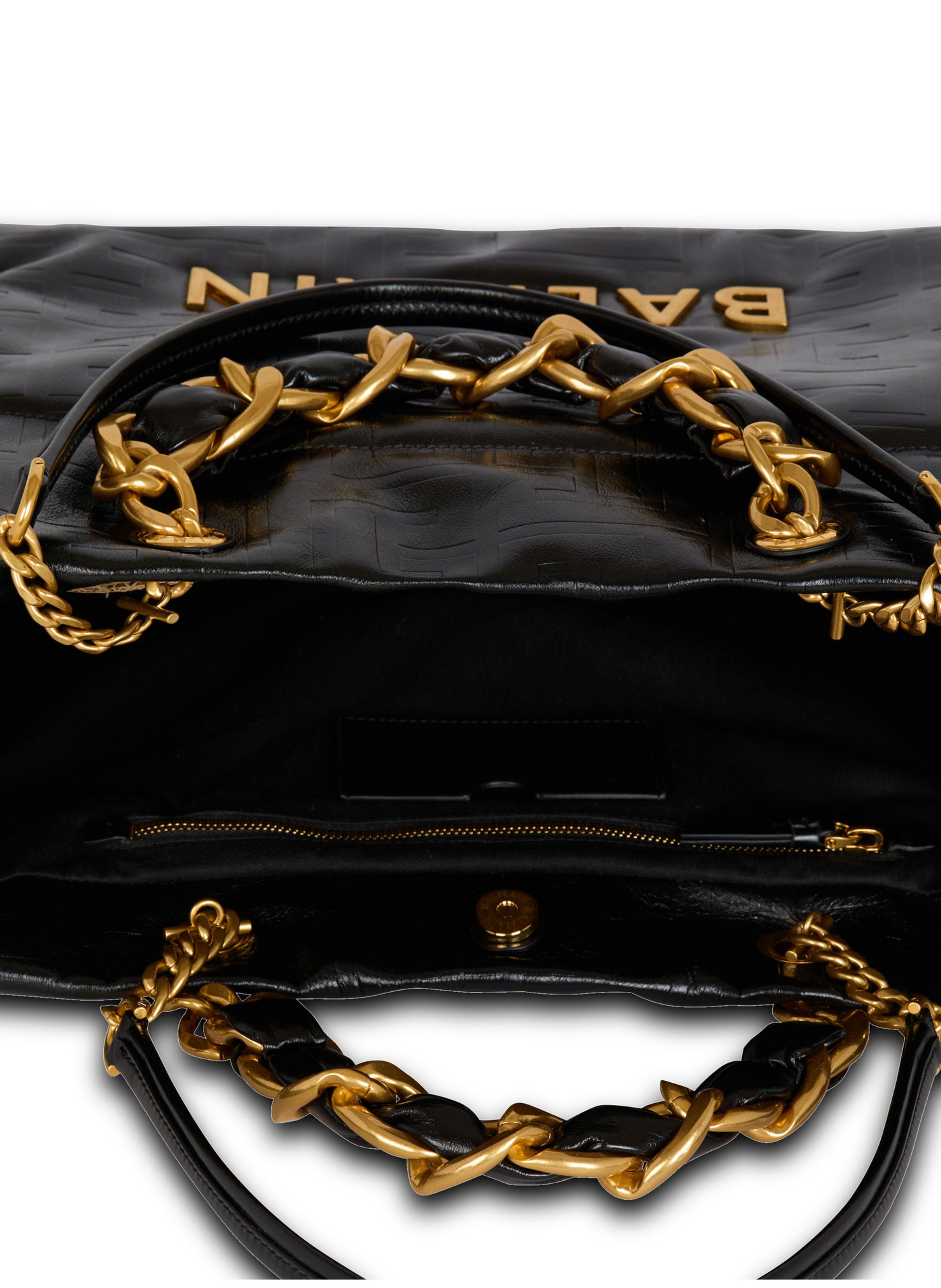 Sac cabas 1945 soft en cuir craquelé BALMAIN Noir