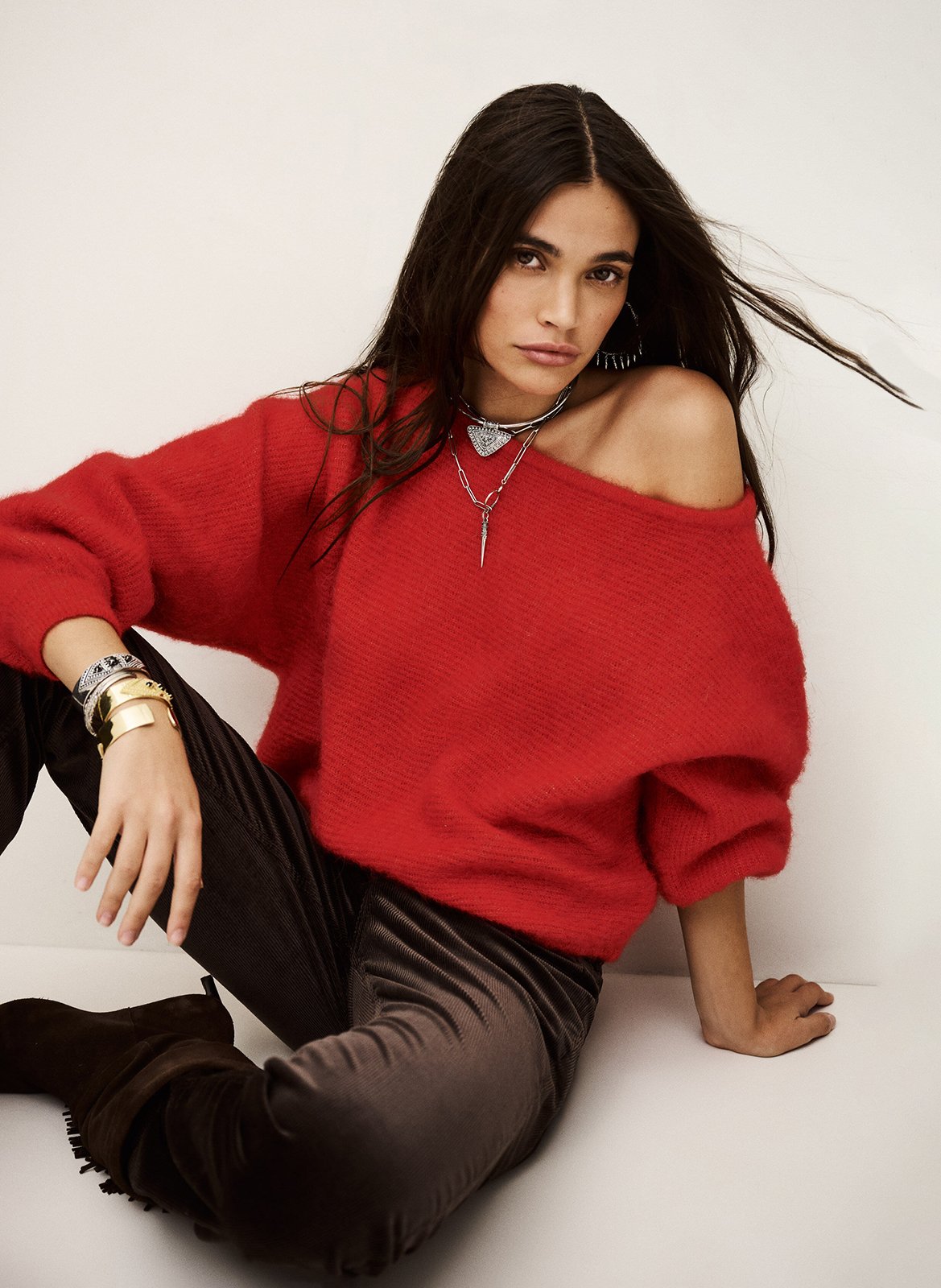 Pull col bateau asymétrique en laine mélangée suela BA&SH Rouge