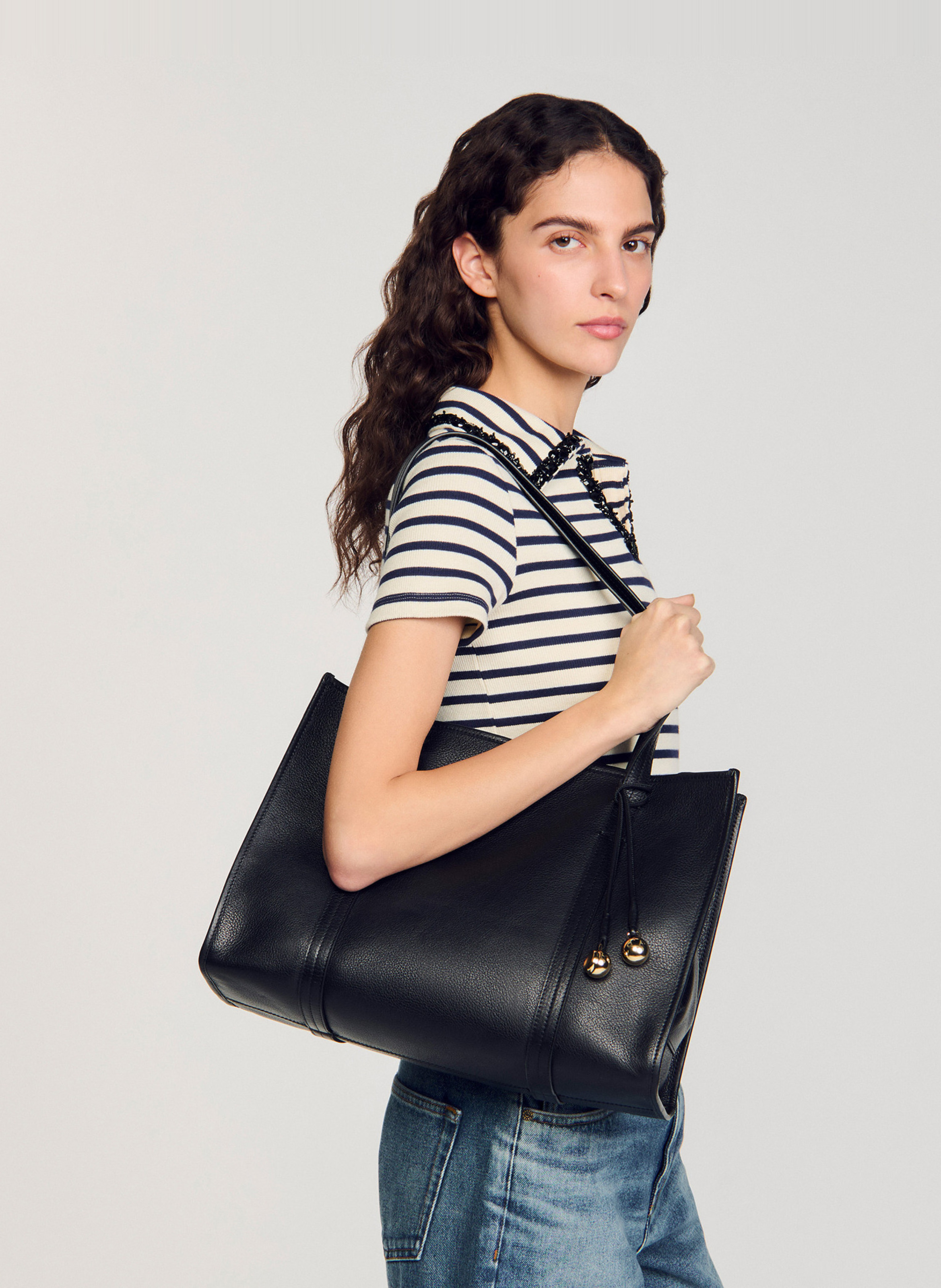 Sac cabas en cuir souple SANDRO Noir