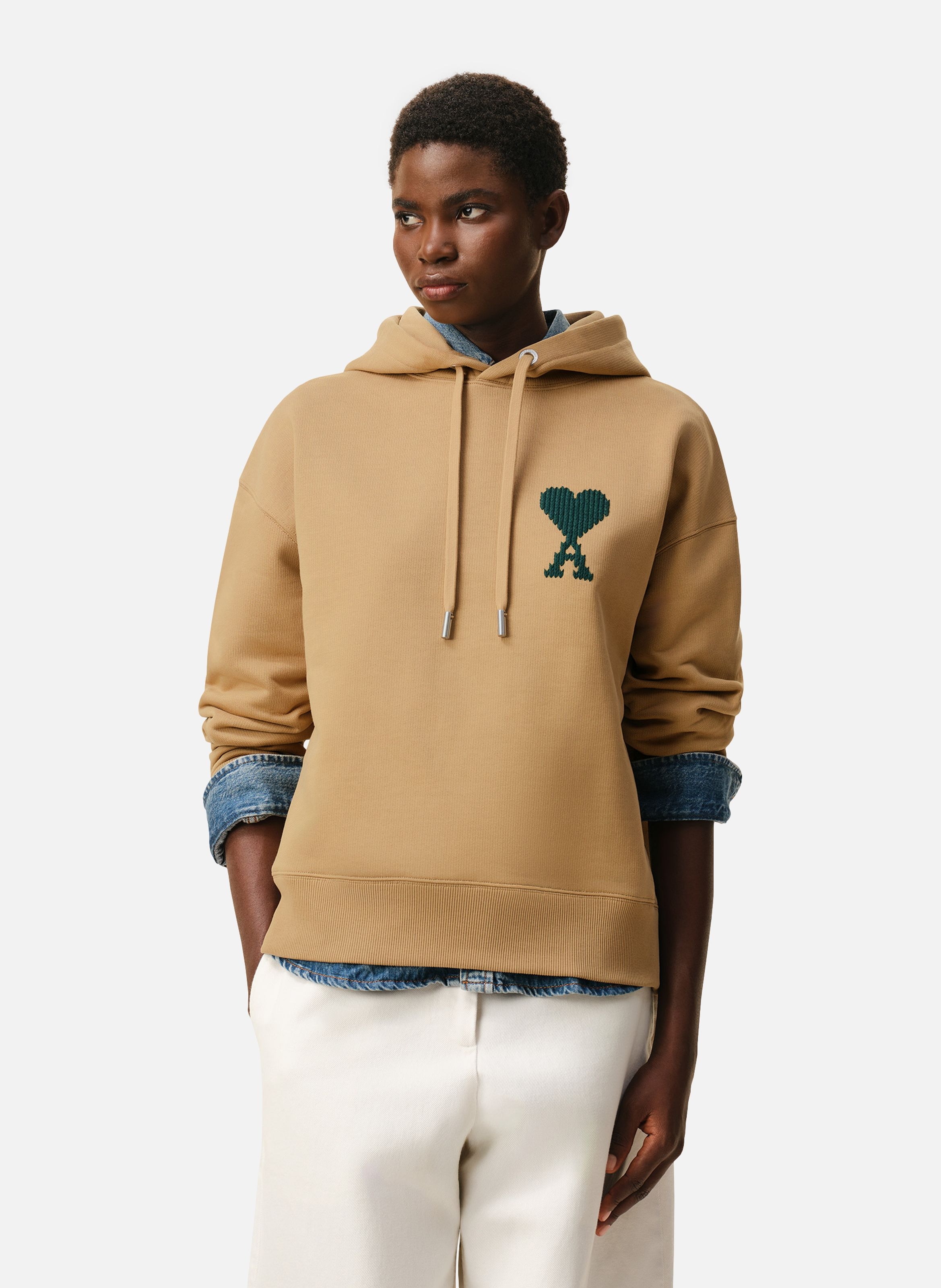 Hoodie broderie ami de coeur unisexe en coton AMI PARIS Beige