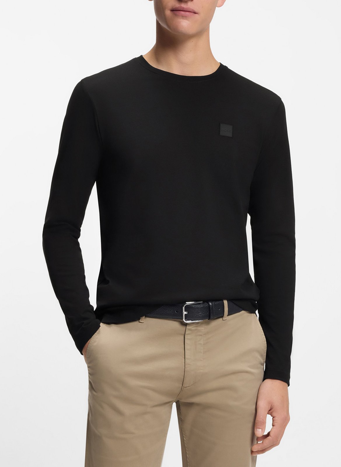 Tee-shirt droit col rond en coton BOSS Noir