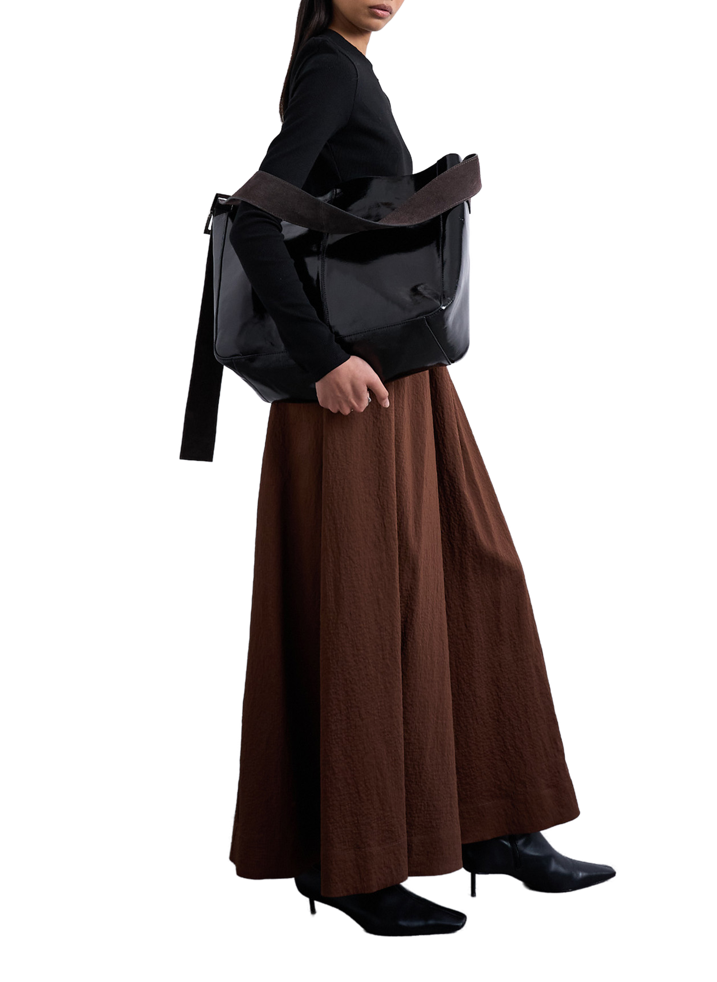 Jupe longue à rayures TOPSHOP Marron